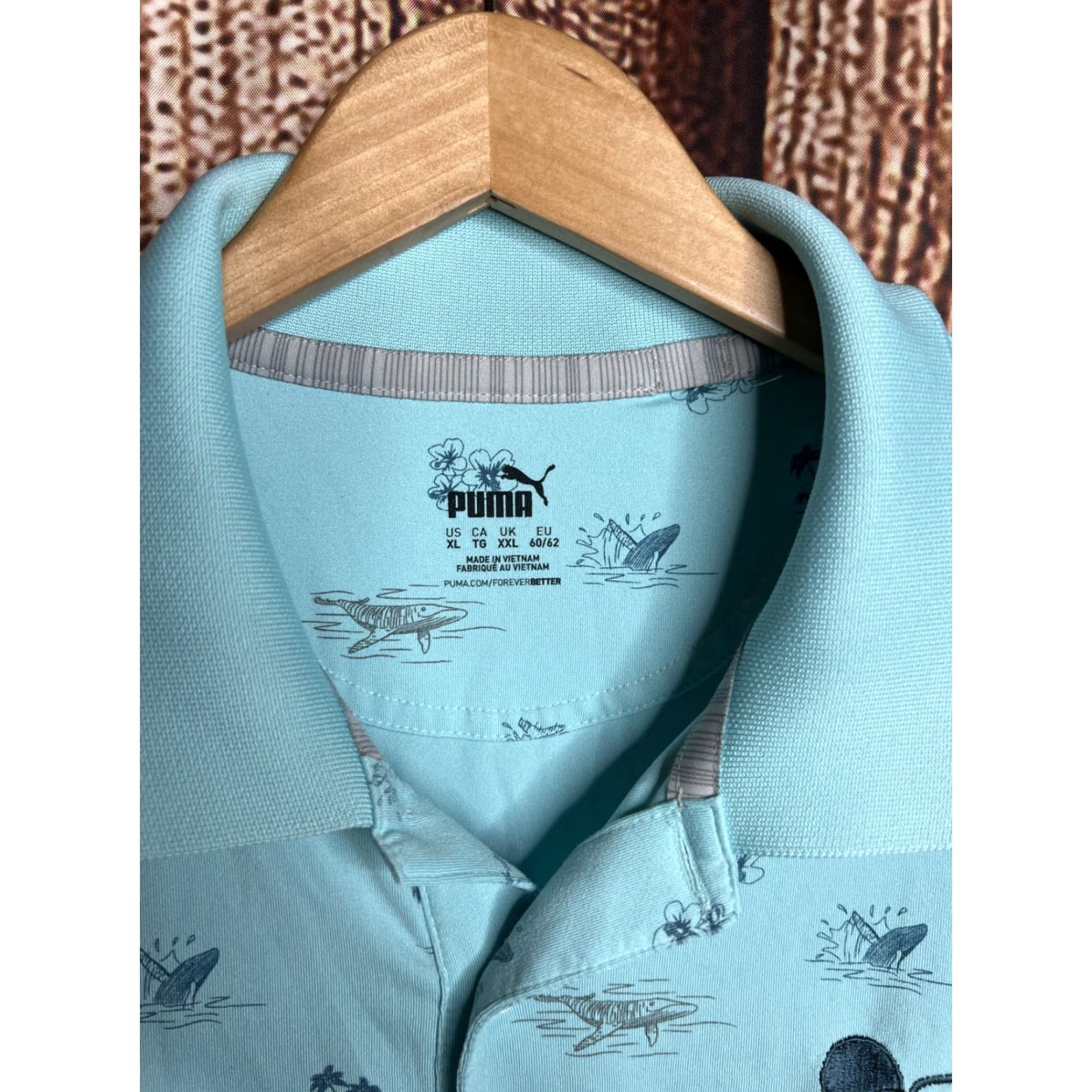 Puma Puma Polo Shirt Mens XL Blue Humpback Whale Allover Print Stretch Wicking Casual Shirt Size US XL / EU 56 / 4 - 3 Thumbnail