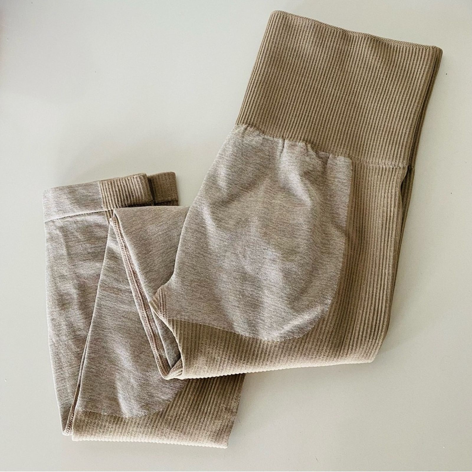 Nine One Seven NEW Tan Cream Beige Colorblock Stripe Ribbed Knit Leggings Size 30" / US 8 / IT 44 - 4 Thumbnail
