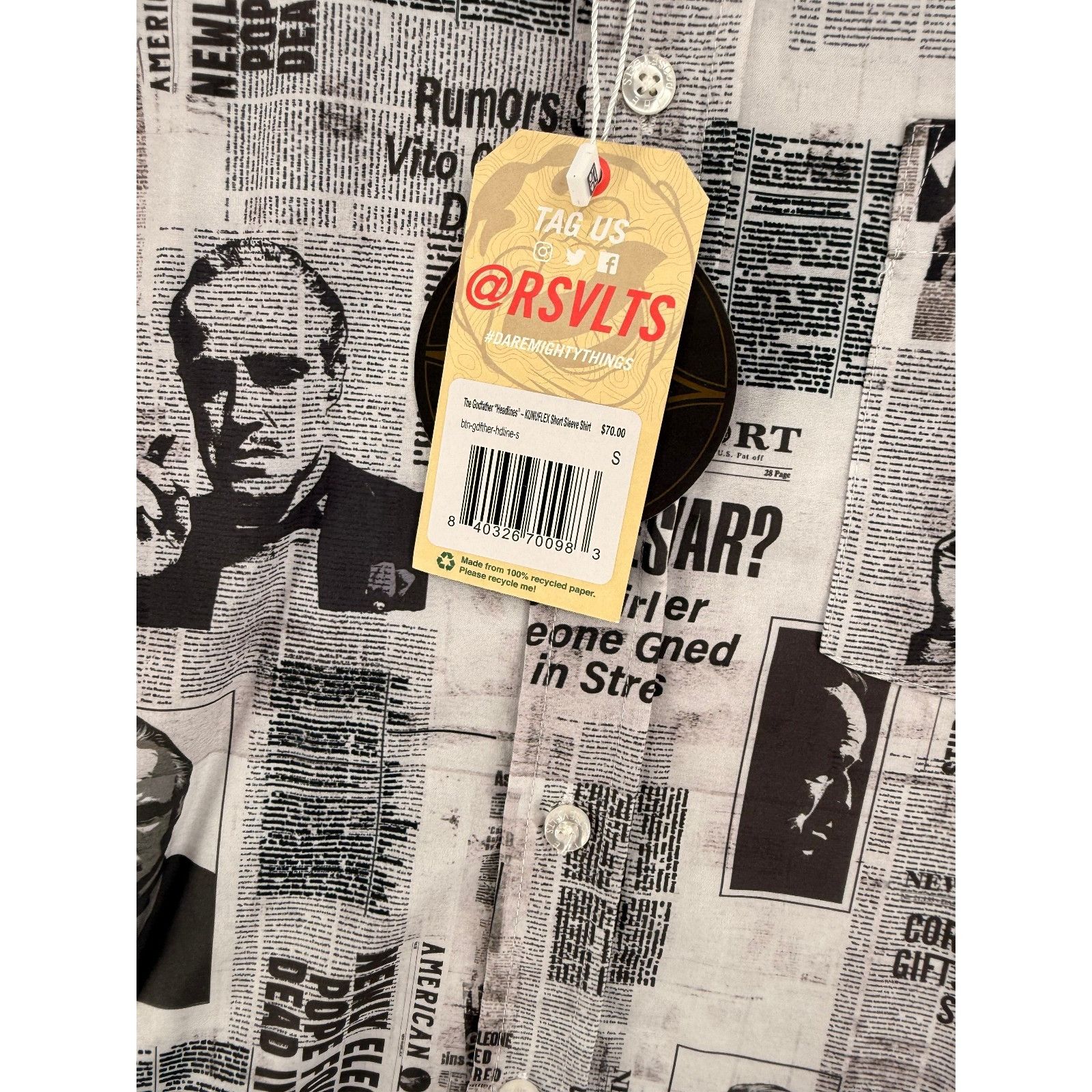 Other RSVLTS The Godfather Headlines AOP Button Shirt Mens S NWT Size US S / EU 44-46 / 1 - 4 Thumbnail