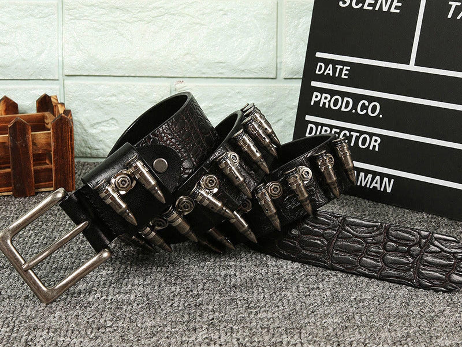 Leather Metal Bullet-Stud Cowhide Leather Belt Size ONE SIZE - 1 Thumbnail