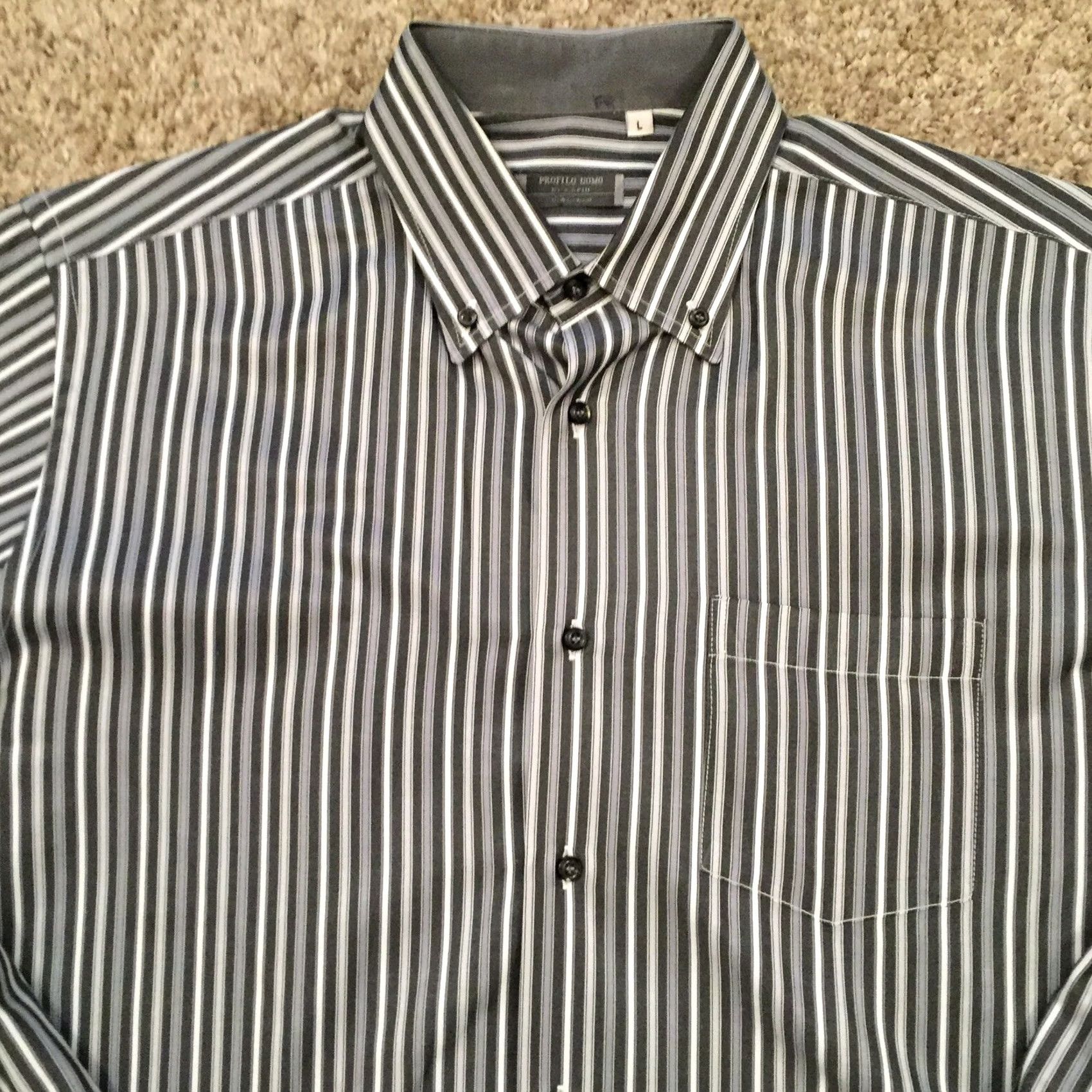 Vintage Profilo Uomo Shirt Mens L Gray Striped Long Sleeve Button Up Italy Size US L / EU 52-54 / 3 - 3 Thumbnail