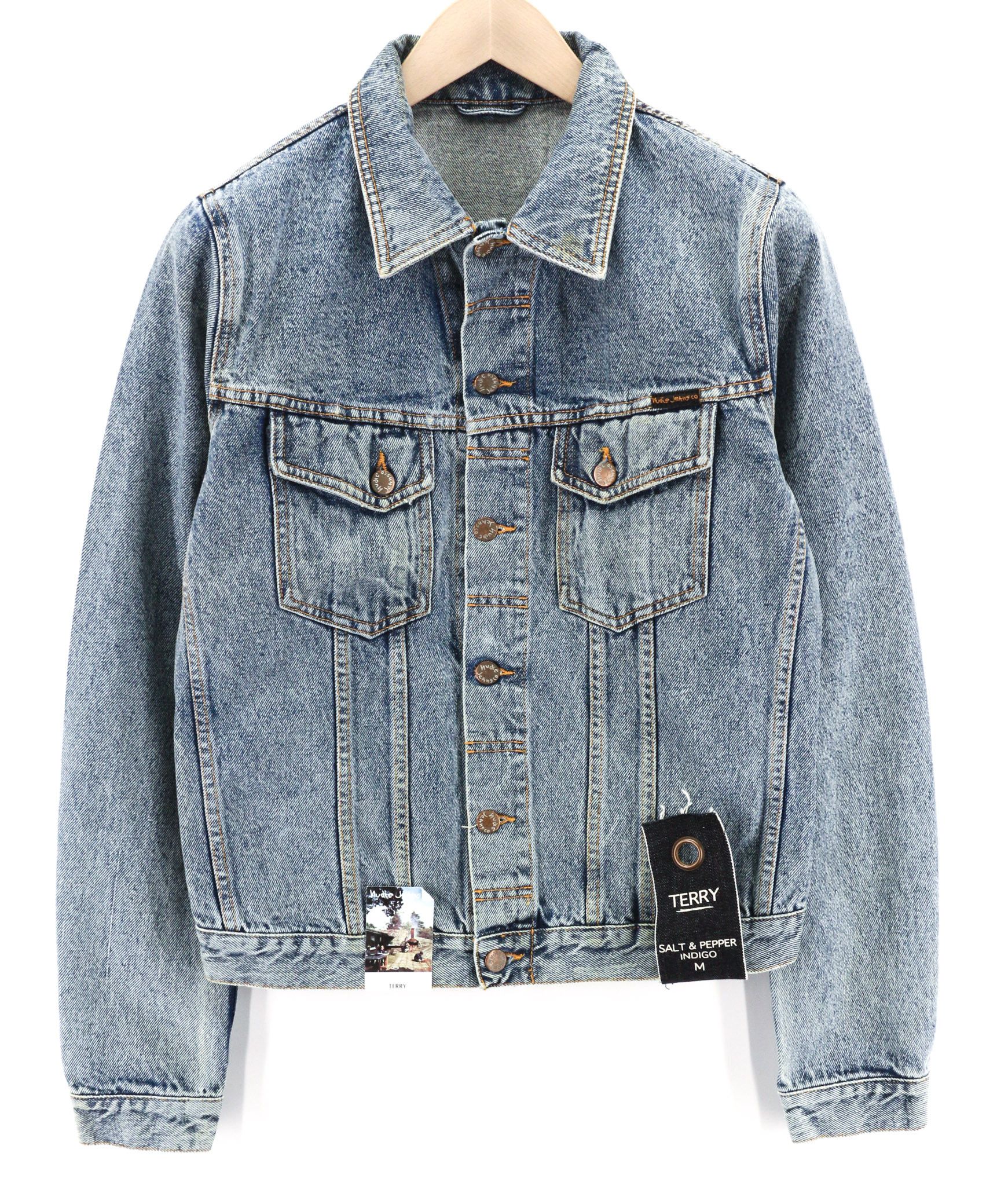 Nudie Jeans TERRY M Denim Salt & Pepper Buttoned Logo Jacket 80744 Size US M / EU 48-50 / 2 - 1 Thumbnail