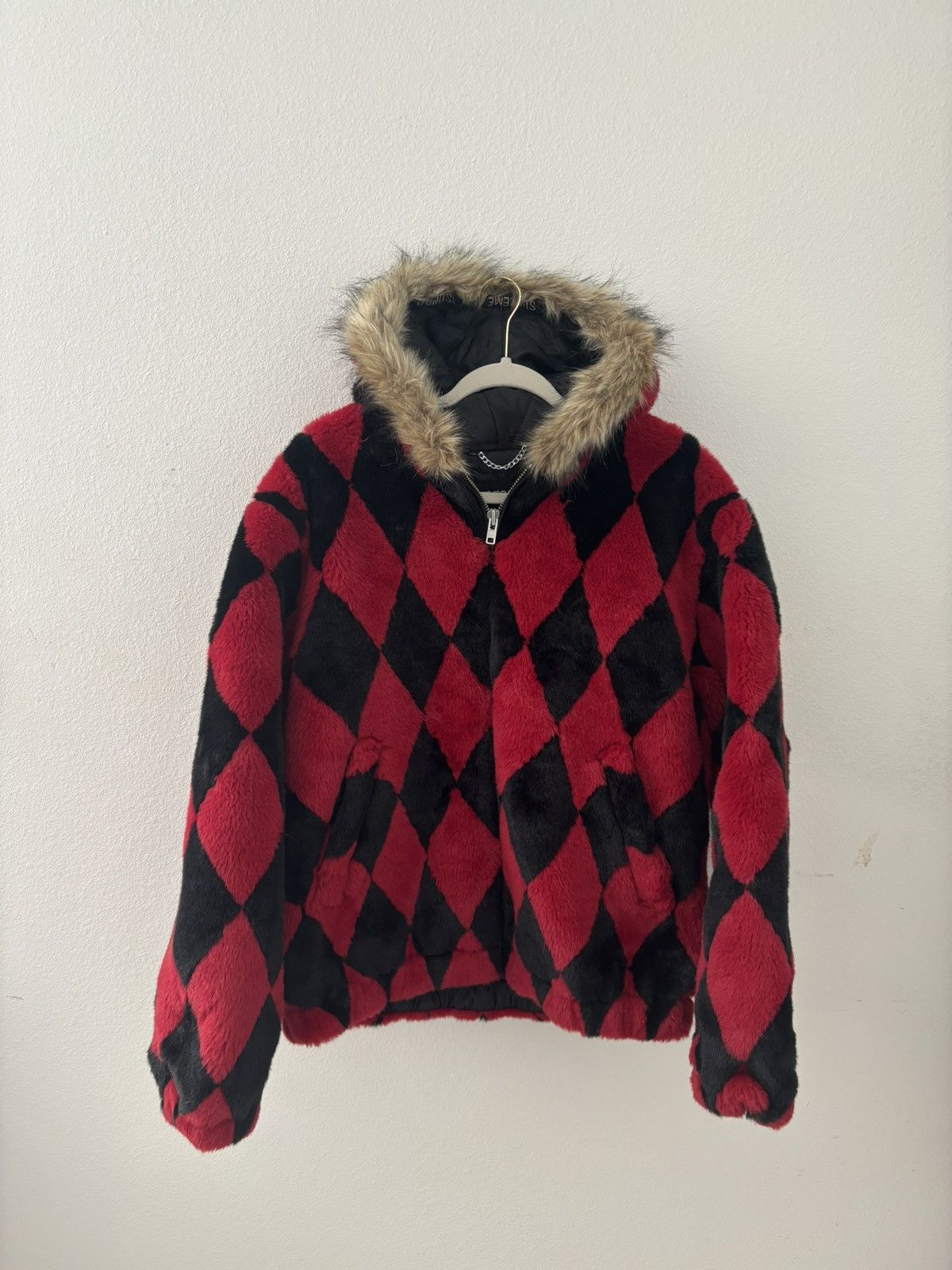 Pre-owned Supreme Faux Fur Diamonds Jacket In Red