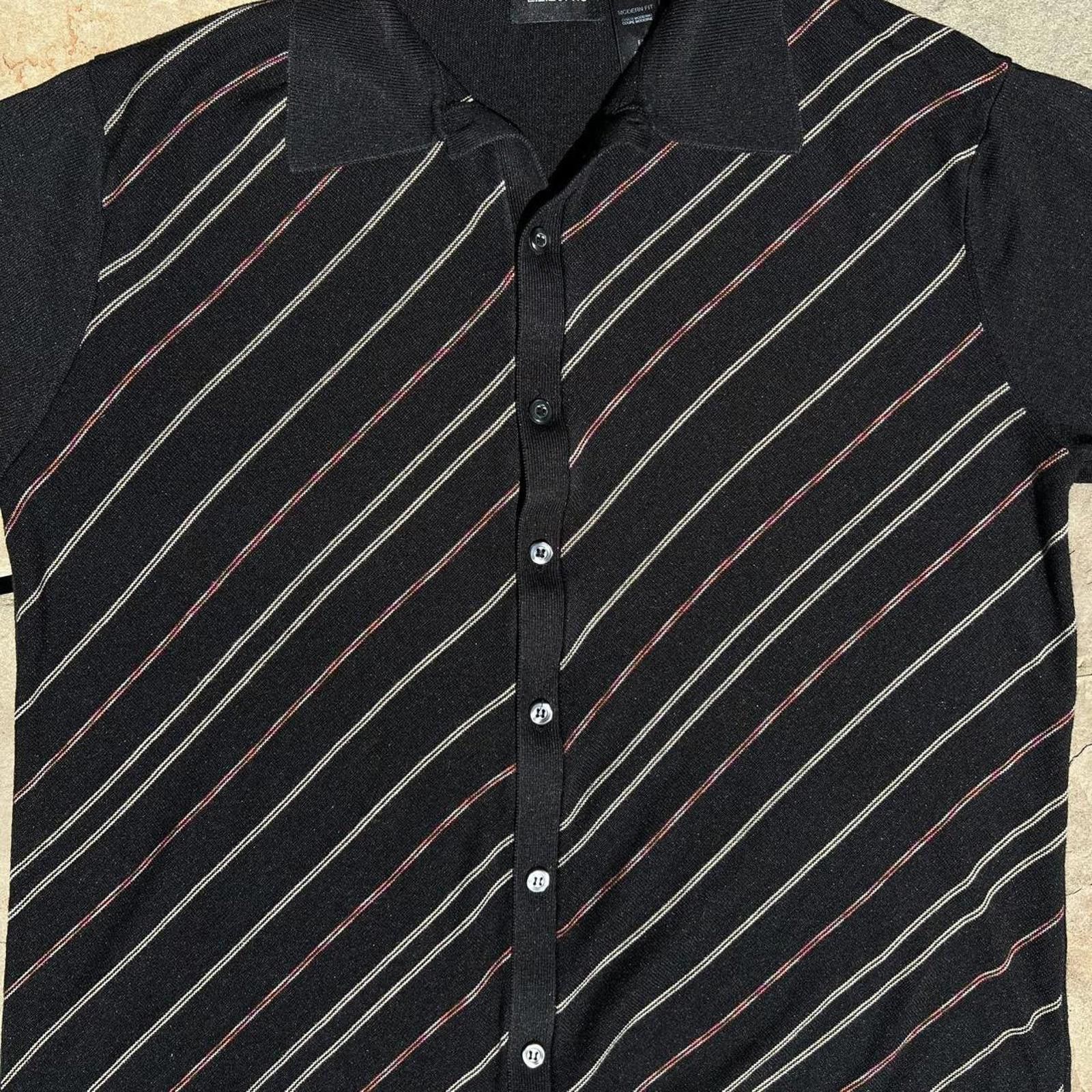 Liz Claiborne Y2K Black Silk Diagonal Varied Stripe Casual Shirt Size US M / EU 48-50 / 2 - 2 Thumbnail