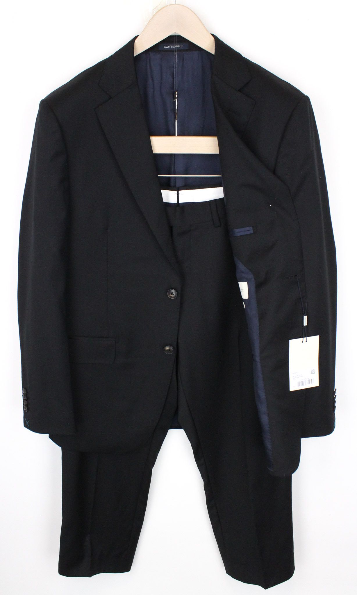image of Suitsupply Napoli Uk40R Reda S110S Black Wool Suit 68111, Men's