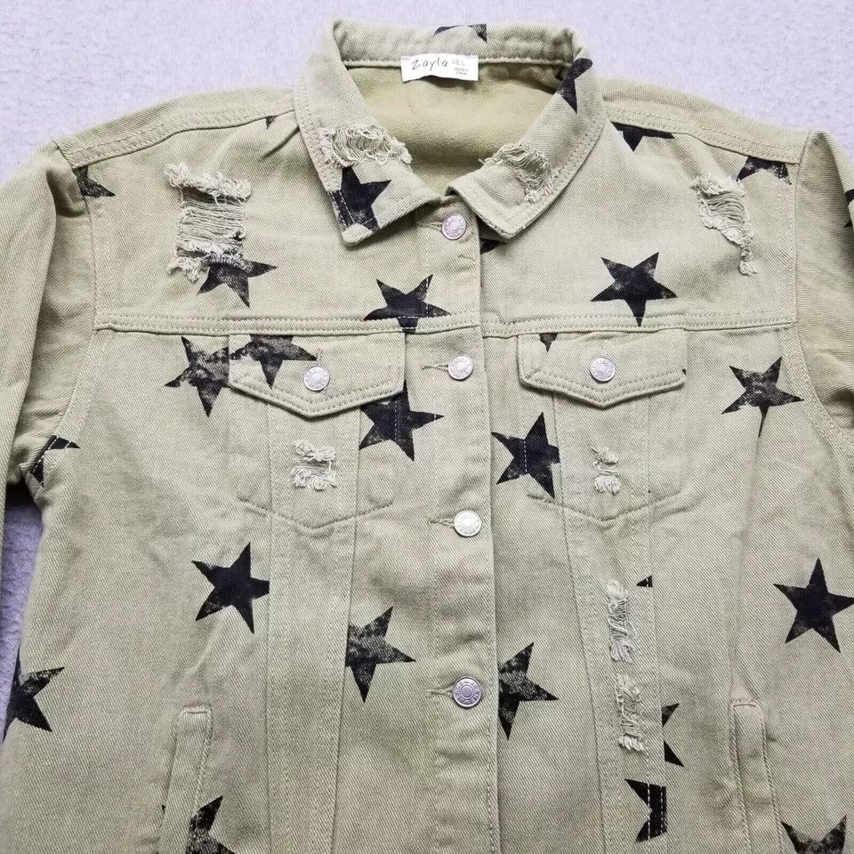 Other Zayla Jacket Womens Large Green Stars Denim Distressed Size L / US 10 / IT 46 - 13 Thumbnail