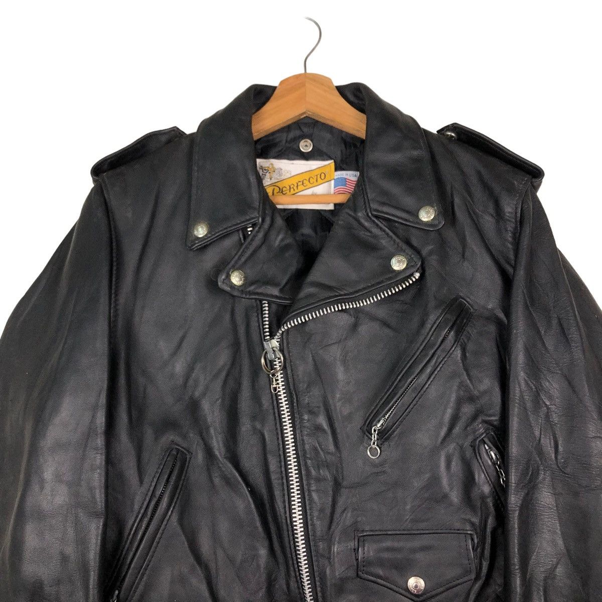 Schott ☄️VINTAGE DOUBLE COLLAR BIKER LEATHER JACKET SCHOTT PERFECTO Size US M / EU 48-50 / 2 - 5 Thumbnail