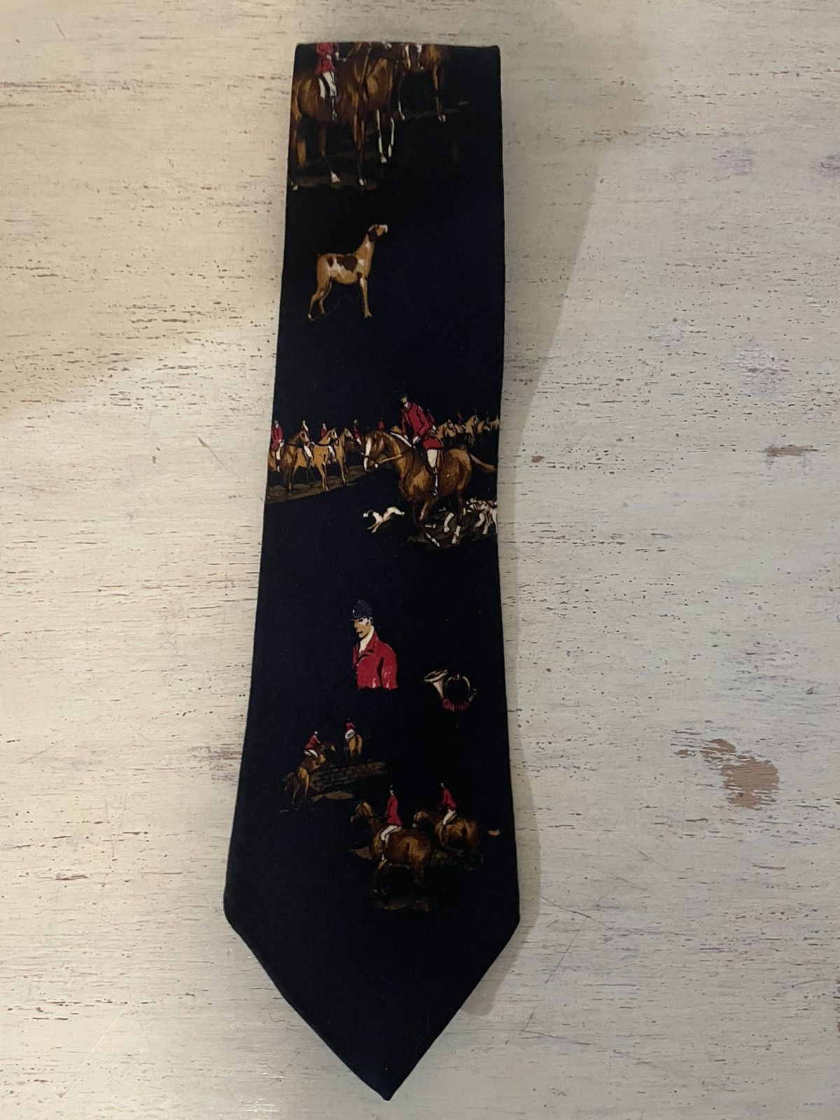 Polo Ralph Lauren × Vintage Rare Fox Hunting Print Wool Tie Size ONE SIZE - 1 Thumbnail