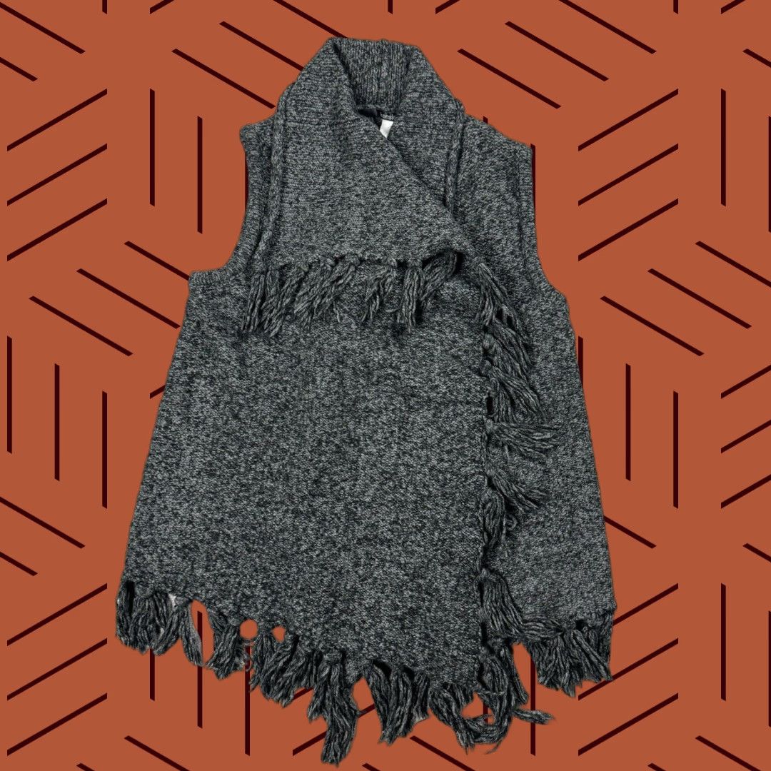 Vintage KENSIE OPEN FRONT FRINGE CHARCOAL GREY SWEATER VEST WRAP XS WOMENS Size XS / US 0-2 / IT 36-38 - 1 Thumbnail