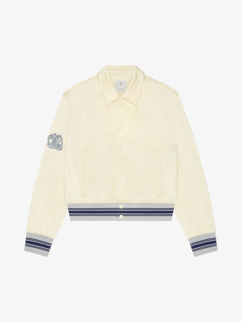 Givenchy o1w1db10326 Heavy Satin Blouson Jacket in Ivory/Blue Size US M / EU 48-50 / 2 - 1 Thumbnail