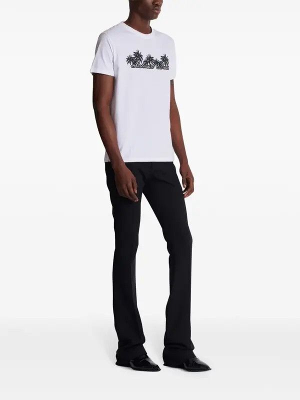 Balmain o1s1wg110925 Palm Print Cotton T-Shirt in White Size US L / EU 52-54 / 3 - 3 Thumbnail
