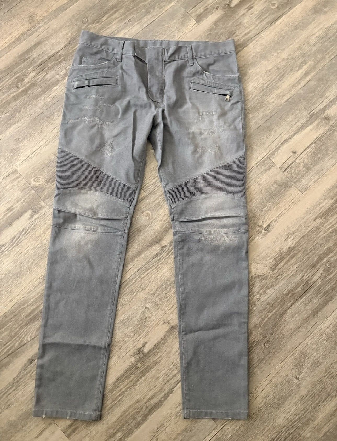 Balmain Balmain Grey Biker Denim Jeans Size US 36 / EU 52 - 1 Thumbnail