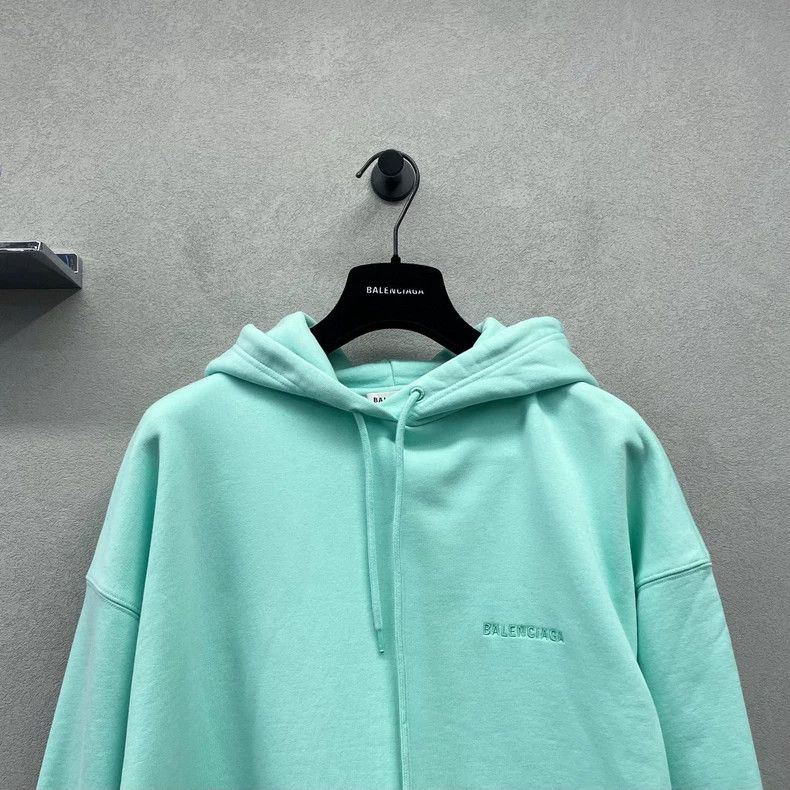 Balenciaga Balenciaga Mint Green Logo Embroidered Hooded Sweatshirt S Size US M / EU 48-50 / 2 - 4 Thumbnail