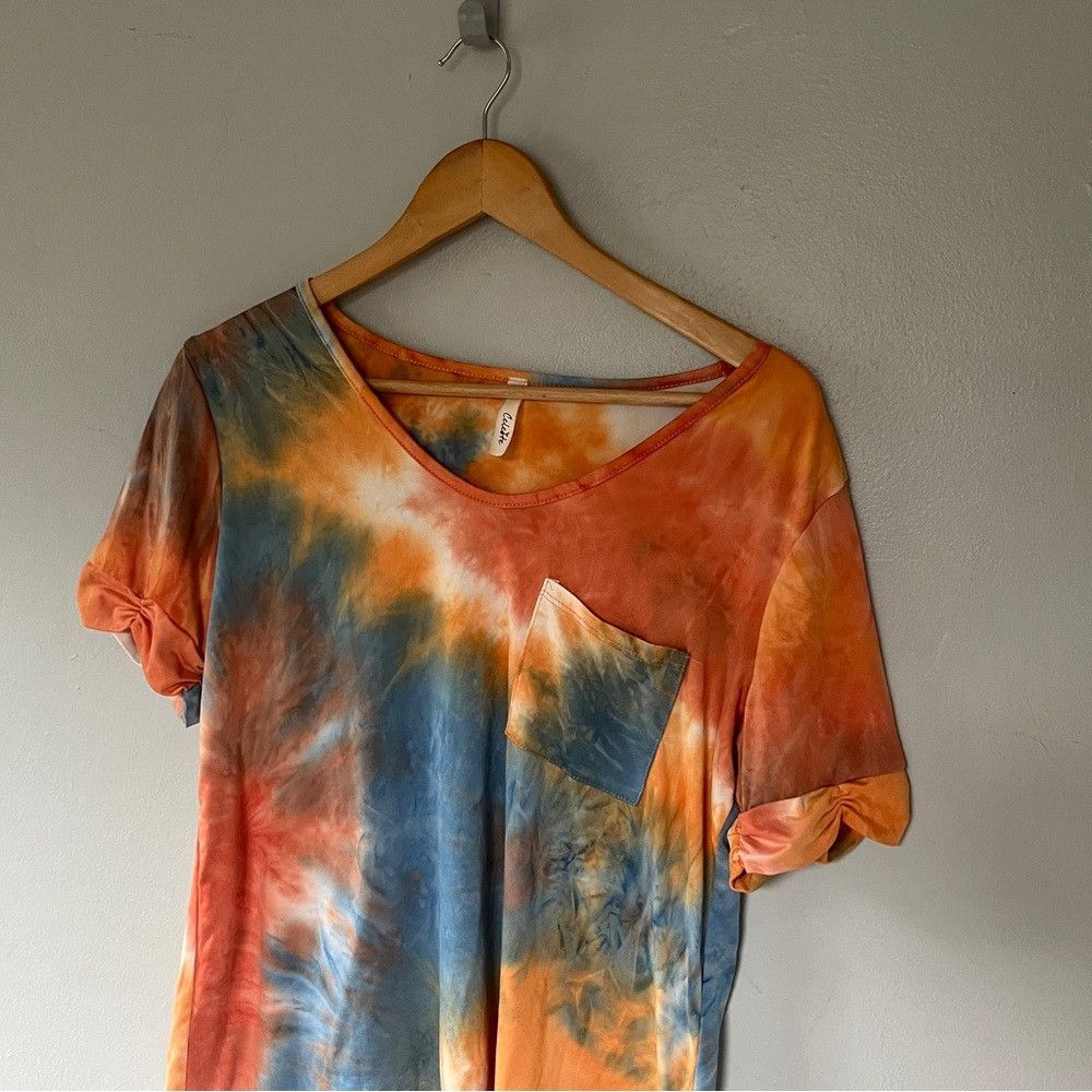 The Unbranded Brand Celeste v-neck short sleeve Tie Dye Shirt Orange Blue Large Size L / US 10 / IT 46 - 3 Thumbnail