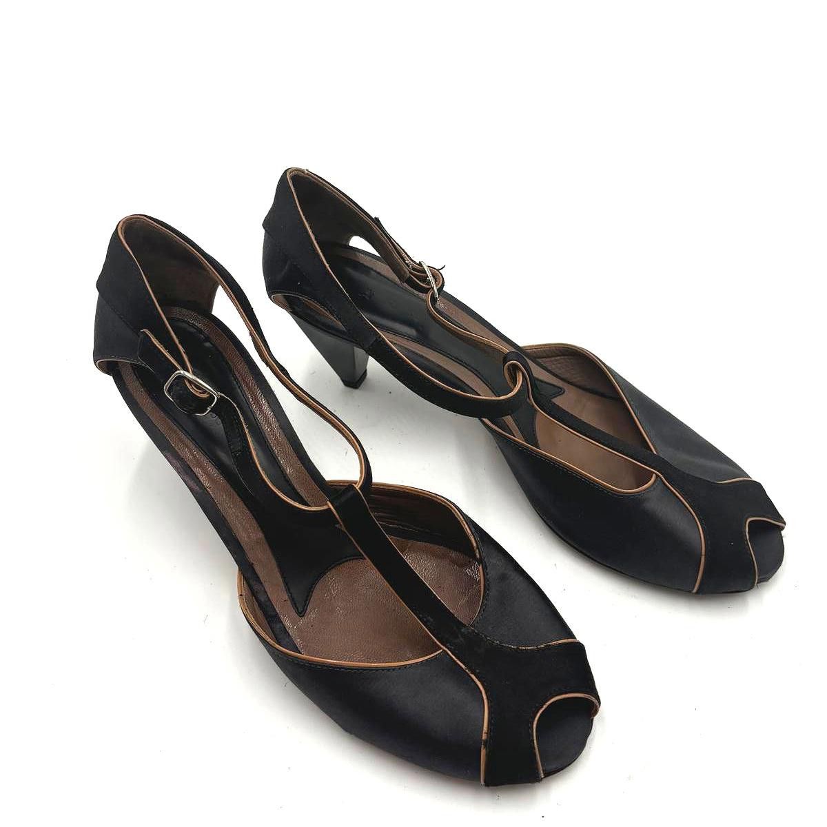 Marni MARNI Satin Peep-Toe Pumps Architectural Heel Size 9W Size US 9 / IT 39 - 11 Thumbnail