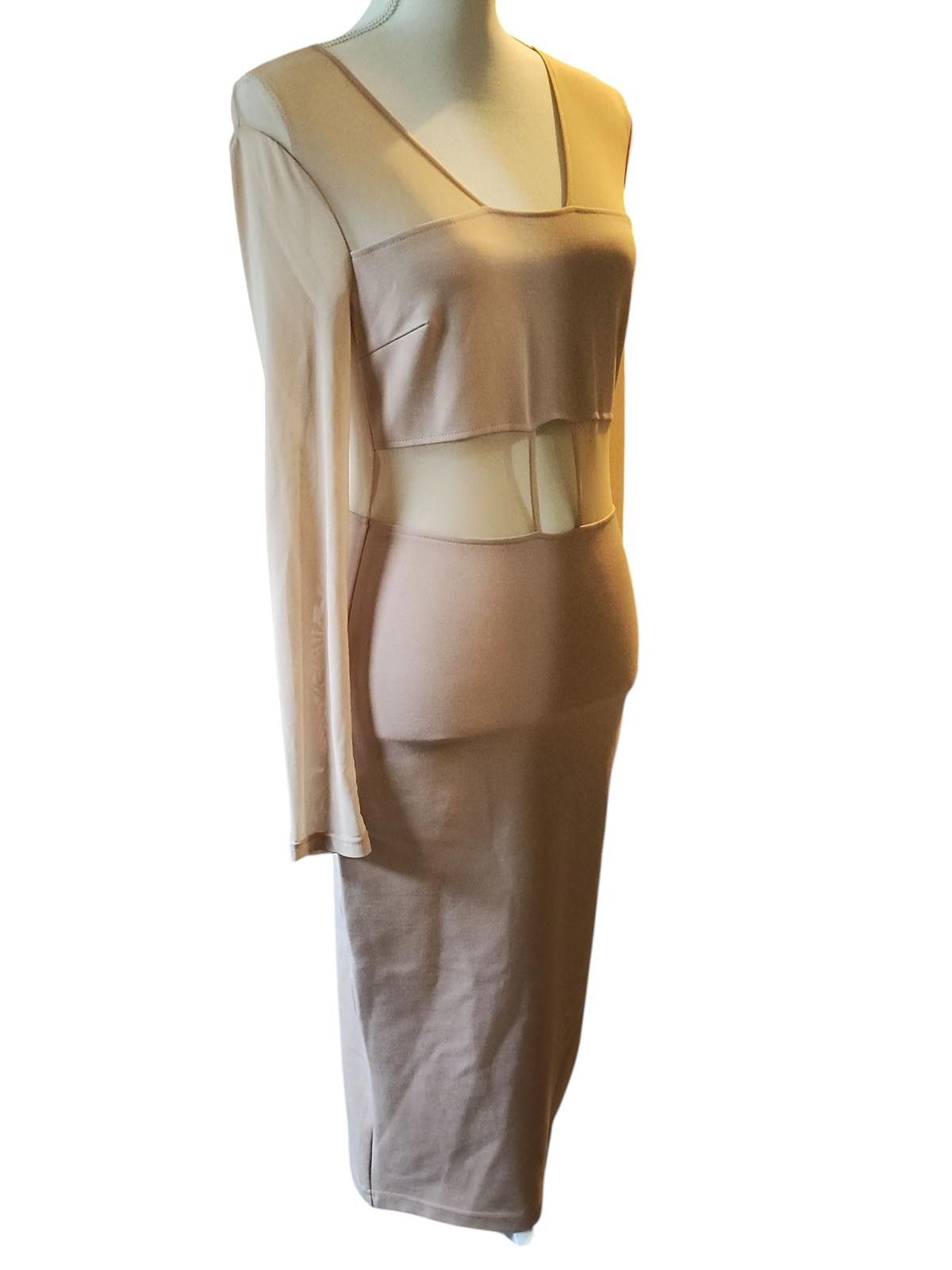 Designer Beige Long Sleeve Cutout Bodycon Dress by XTaren Size S / US 4 / IT 40 - 3 Thumbnail