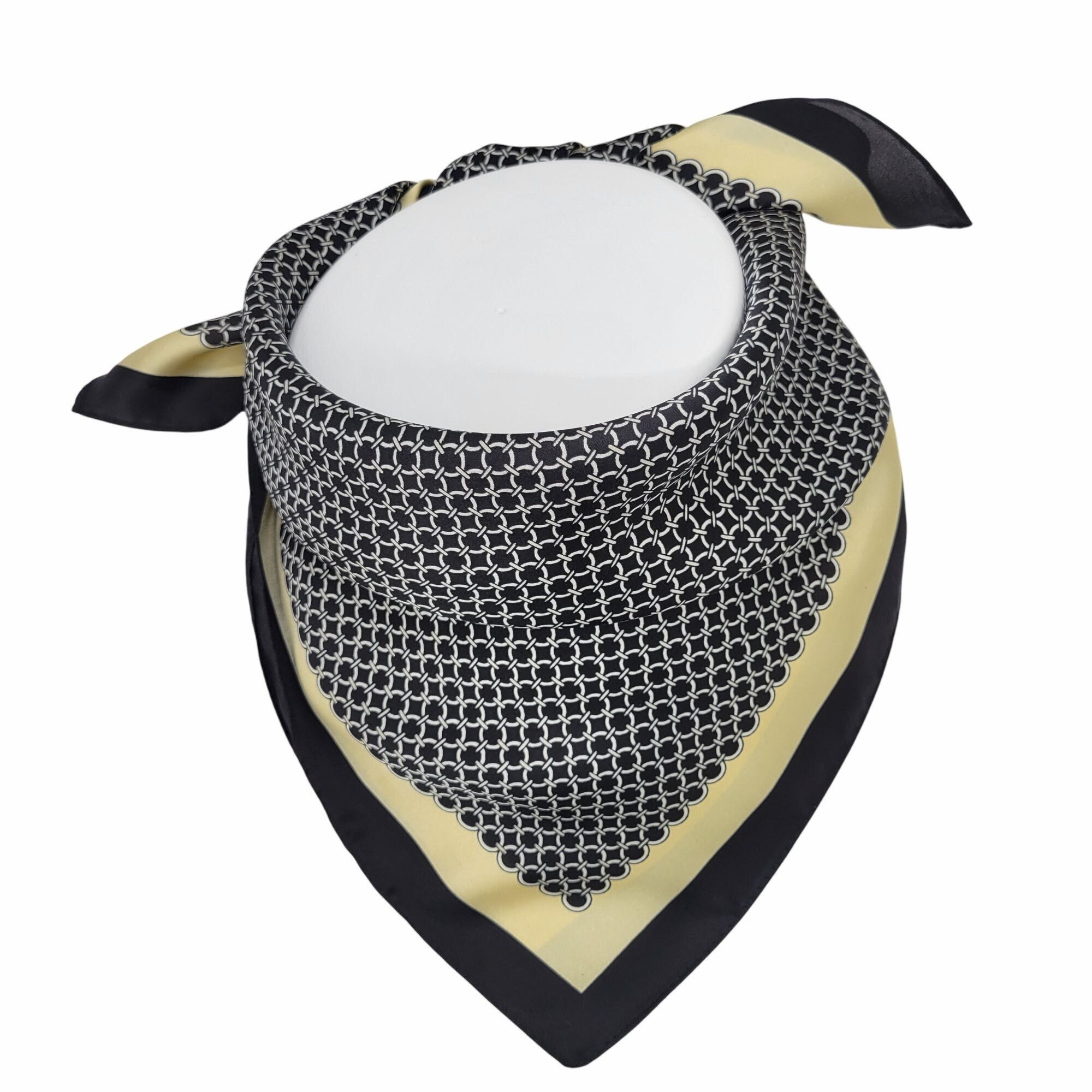 Other ❤️Silky Square Scarf Black Gold Geometric Chain Print Vintag Size ONE SIZE - 2 Thumbnail