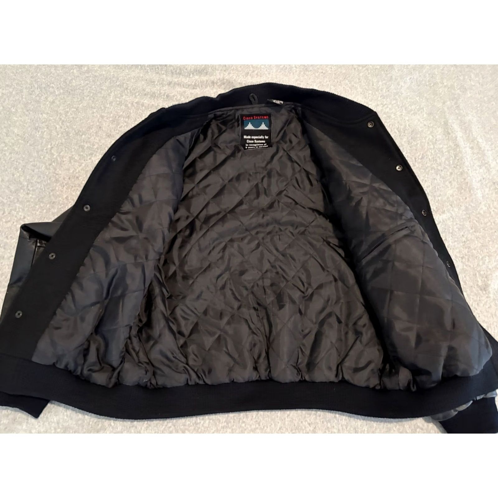 Vintage Cisco Systems 5 Year Anniversary Black Wool Leather Varsity Bomber Jacket L Men Size US L / EU 52-54 / 3 - 2 Thumbnail