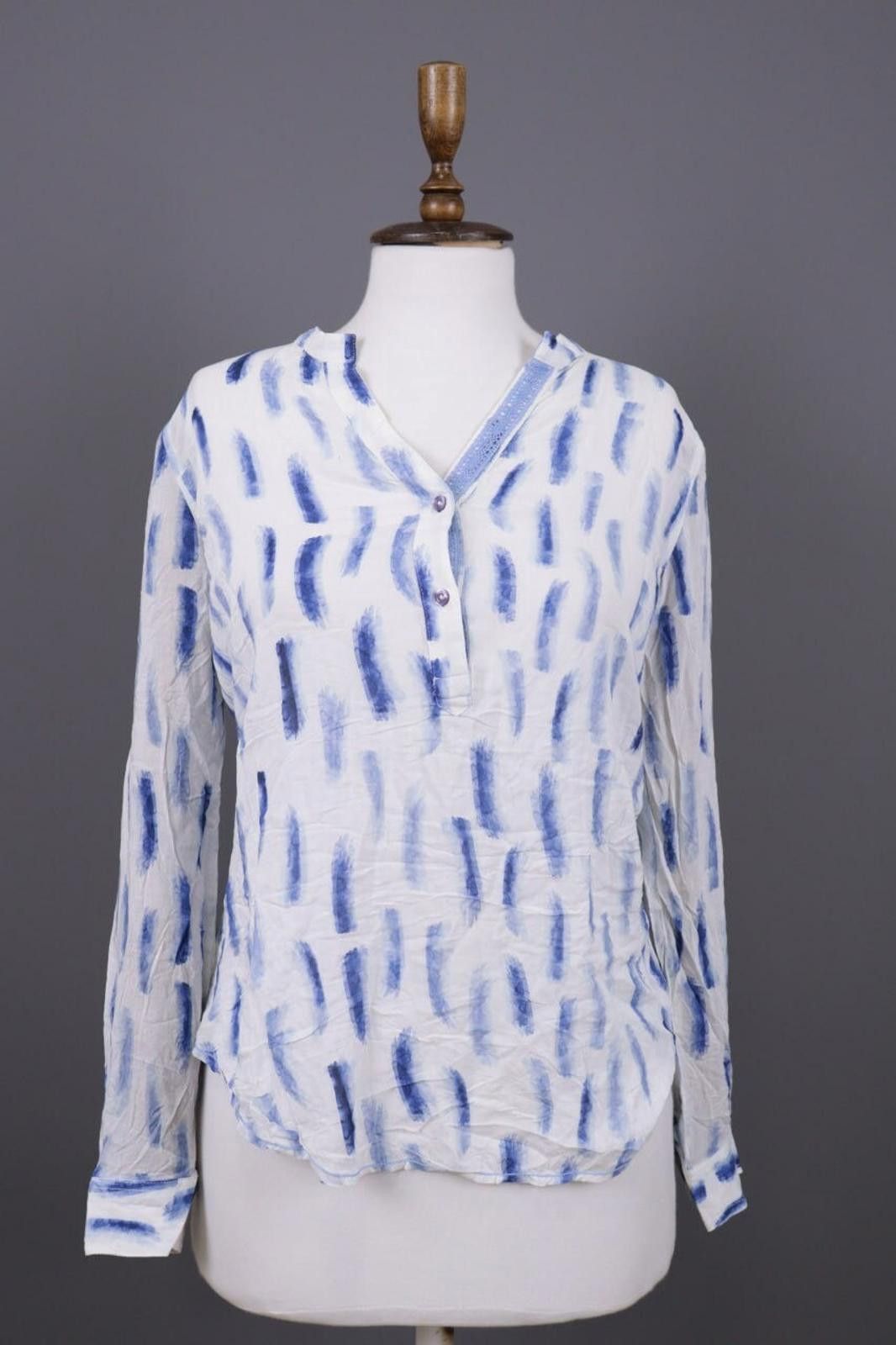 Designer Emily Van Den Bergh White Blue Henley Blouse Shirt Size 38 Size M / US 6-8 / IT 42-44 - 1 Thumbnail