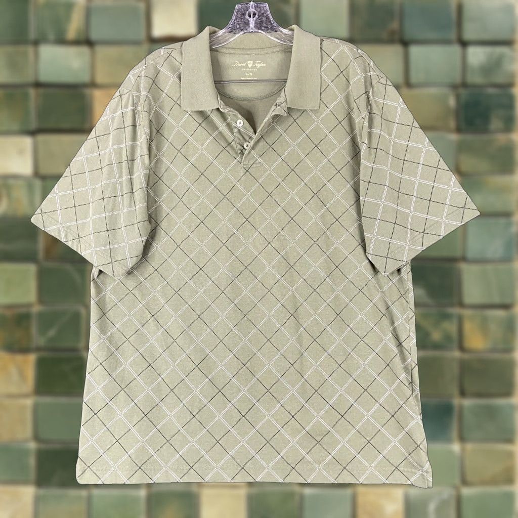 Vintage David Taylor Polo Shirt Men L Green Argyle Diamond Pattern Size US L / EU 52-54 / 3 - 1 Thumbnail