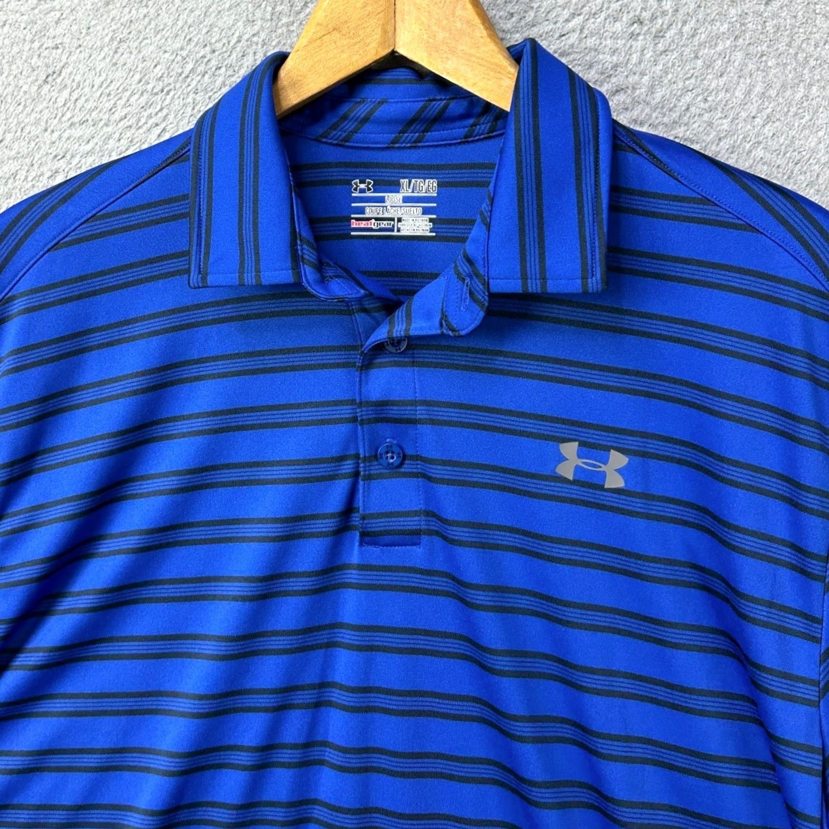Under Armour Under Armour HeatGear Polo Shirt Men XL Striped Blue Black Short Sleeve Moisture Wicking Golf Rugby Loose Fit EUC Size US XL / EU 56 / 4 - 6 Thumbnail