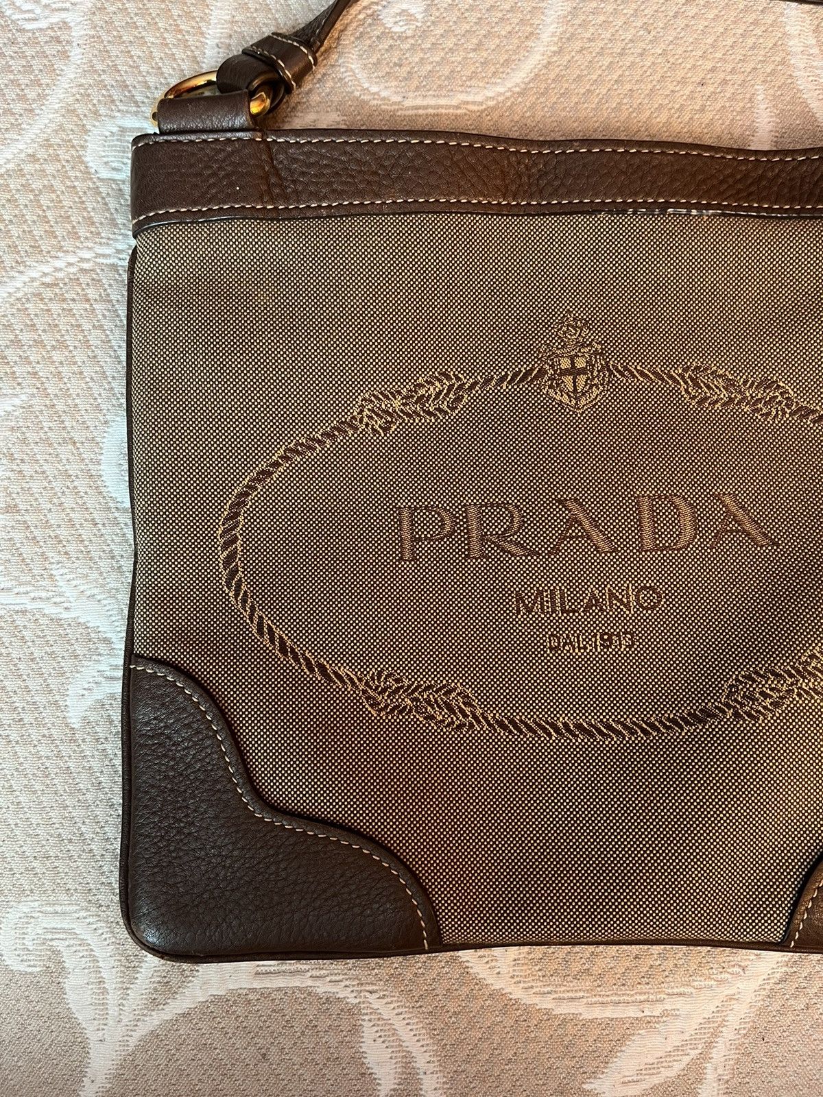 Prada Prada Logo Jacquard Canvas and Leather Messenger Bag Size ONE SIZE - 3 Thumbnail