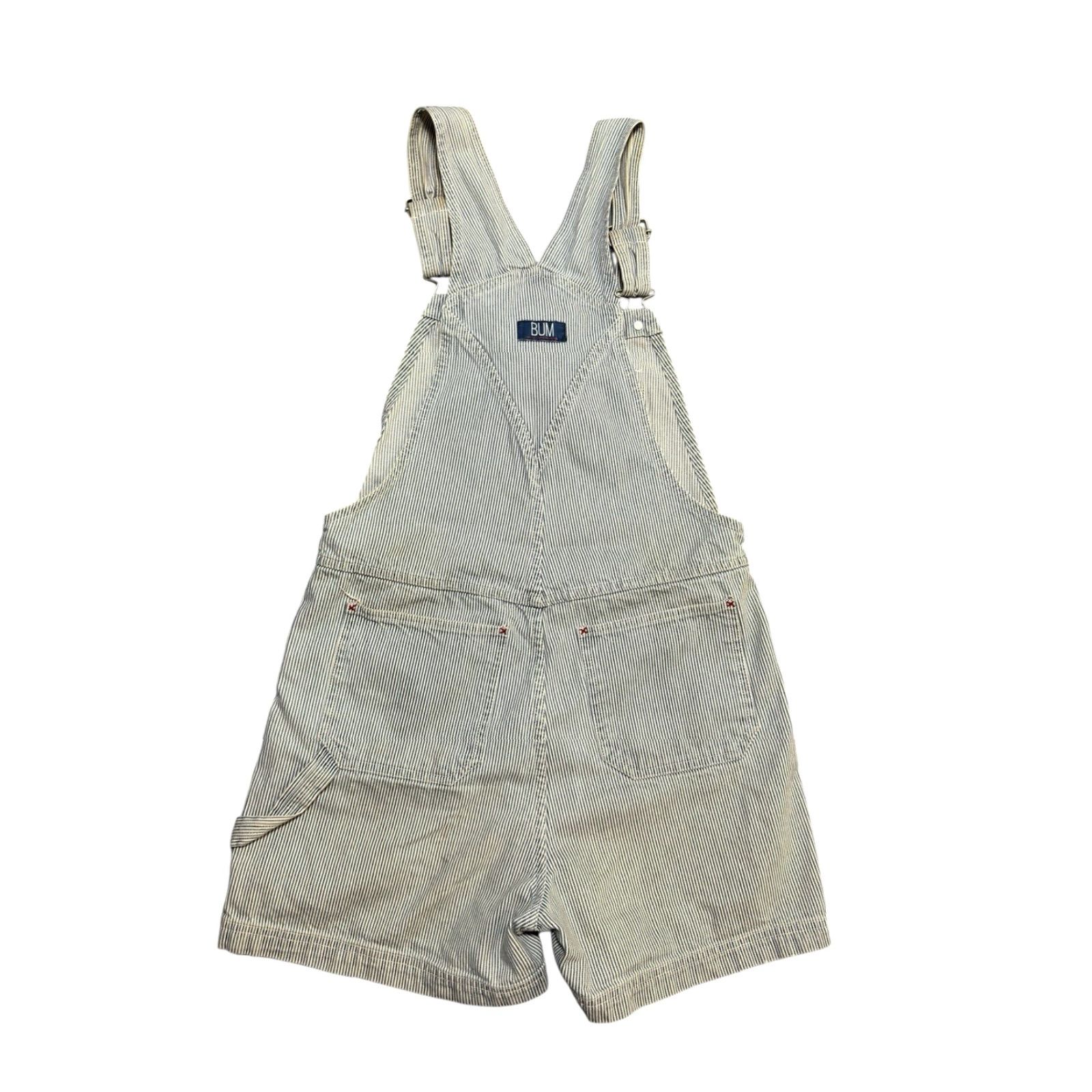 Vintage B.U.M. Equipment Women's Denim Overall Striped Shorts S 100% Cotton Pockets Straps Gray Festival Hipster Casual Button Sleeveless Size 28" / US 6 / IT 42 - 2 Thumbnail