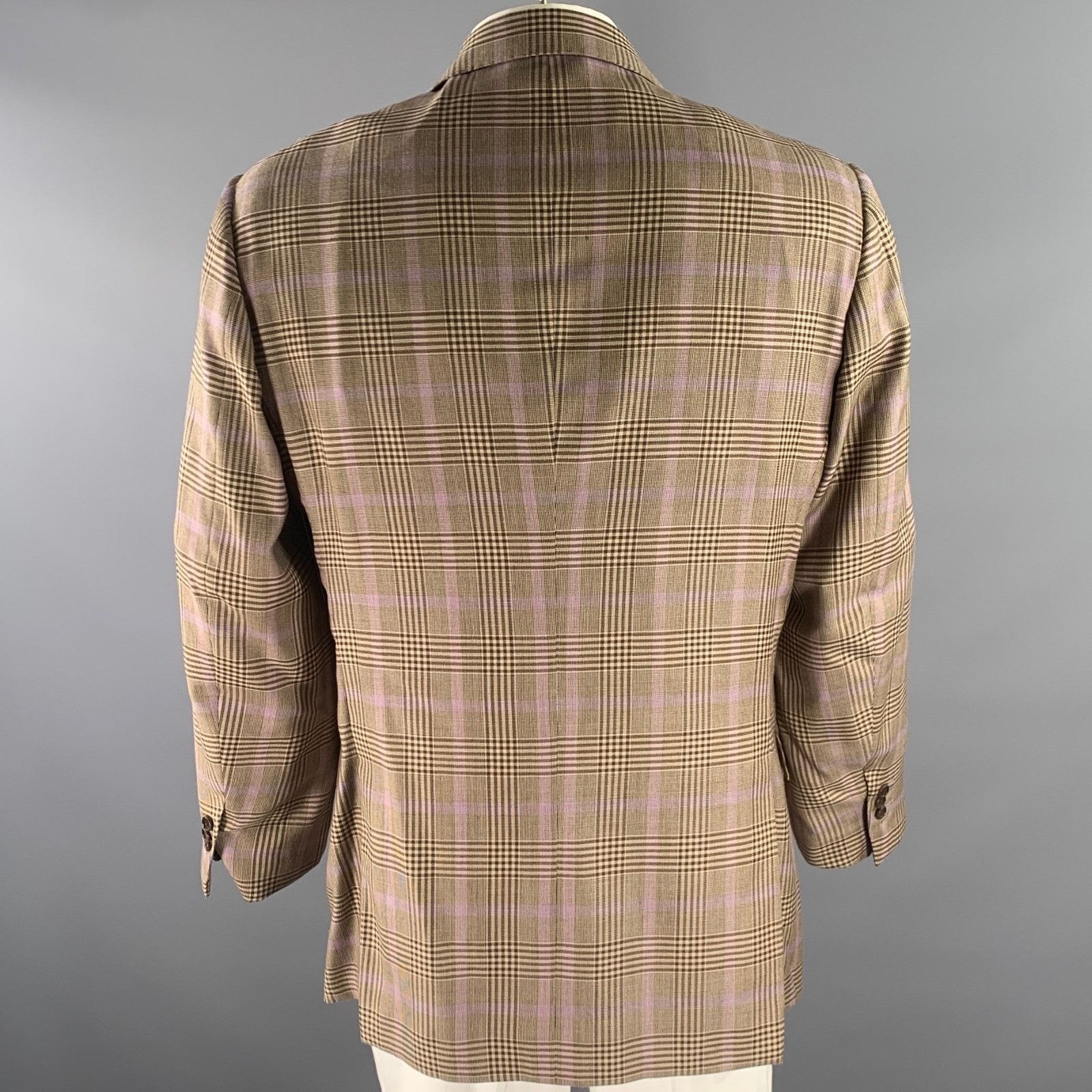 Kiton KITON 48 Brown Purple Glen Check Notch Lapel Sport Coat Size 48R - 4 Thumbnail