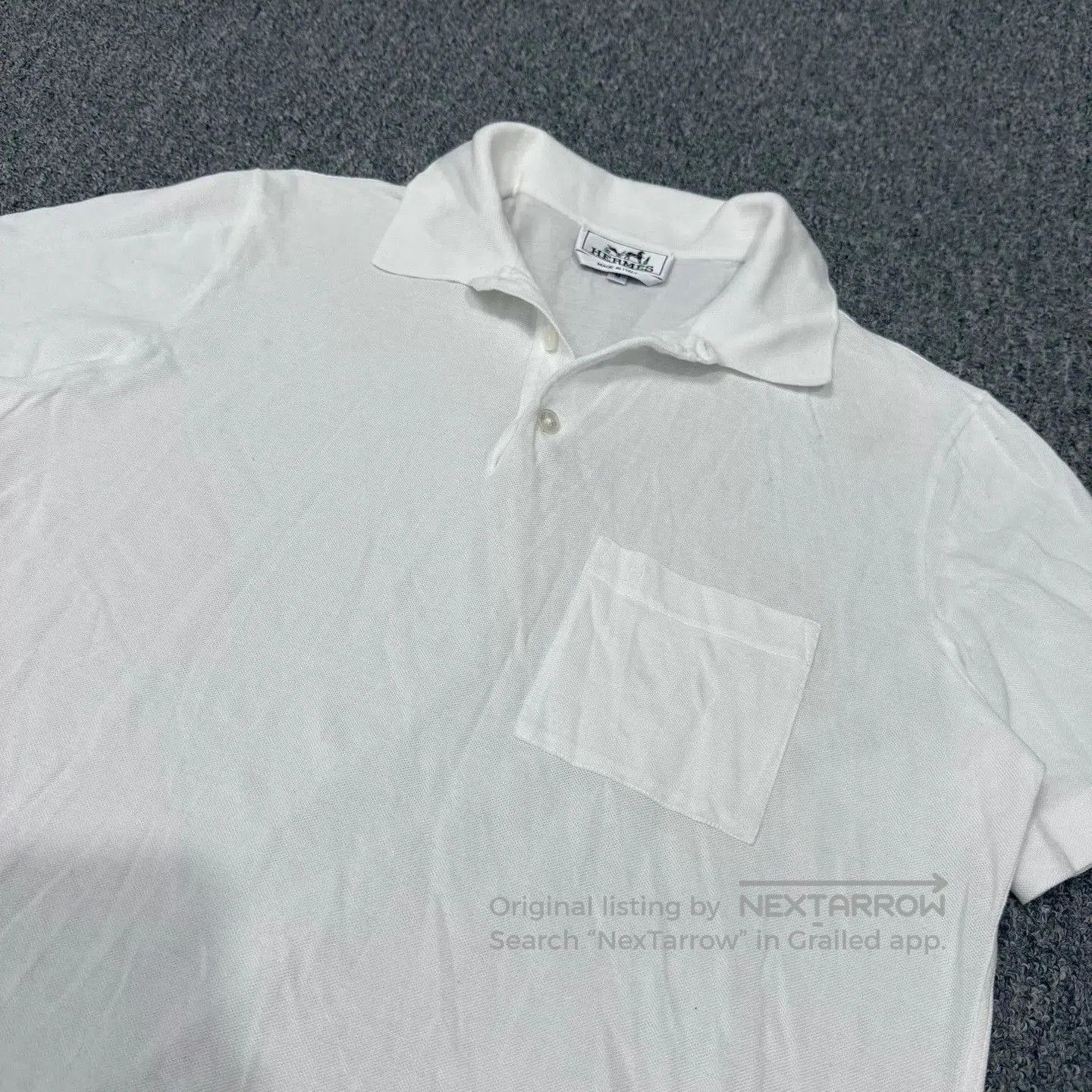 Hermes White Short-Sleeve Polo Shirt with Chest Pocket. Size US M / EU 48-50 / 2 - 3 Thumbnail