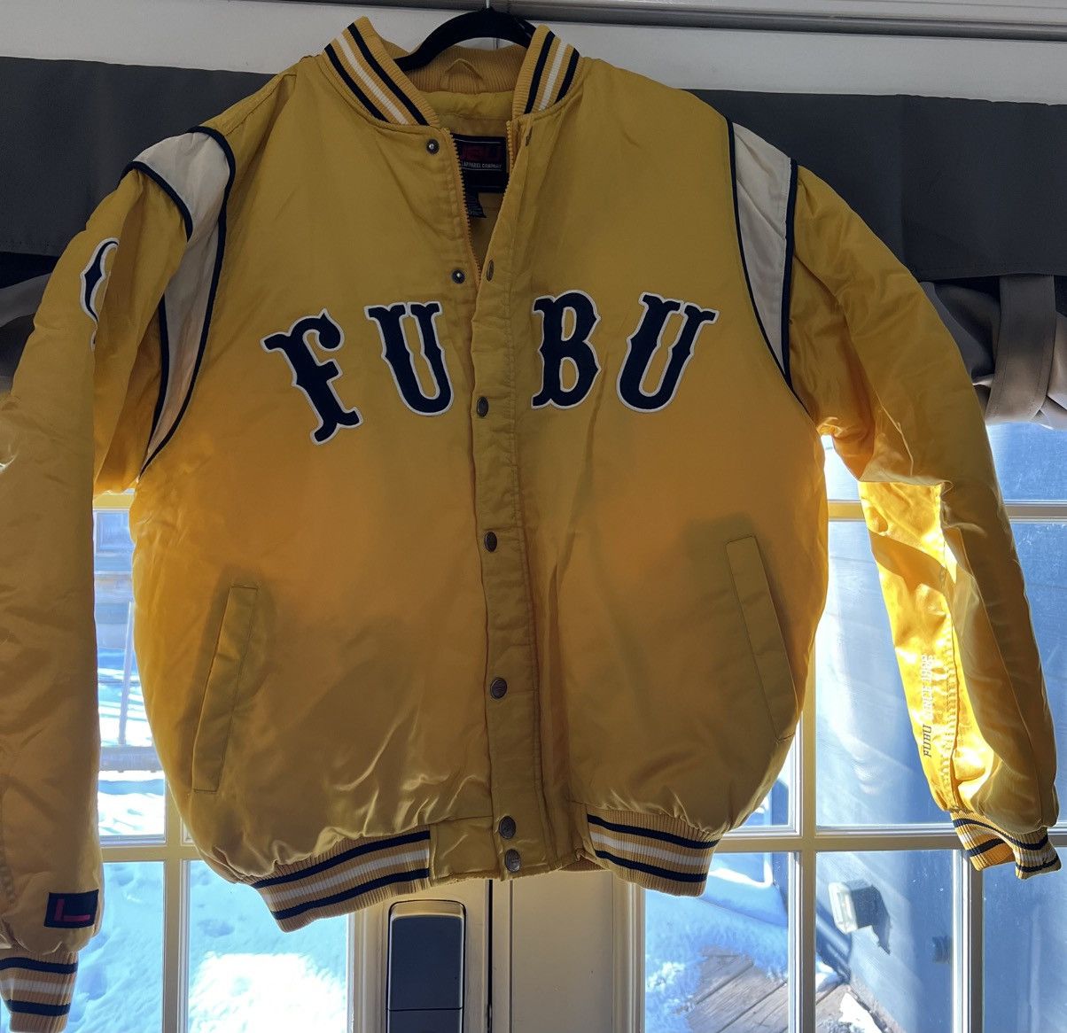 Fubu Vintage FUBU Satin VarsityJacket XL YellowHip Hop Y2K Bomber Size US XL / EU 56 / 4 - 1 Thumbnail