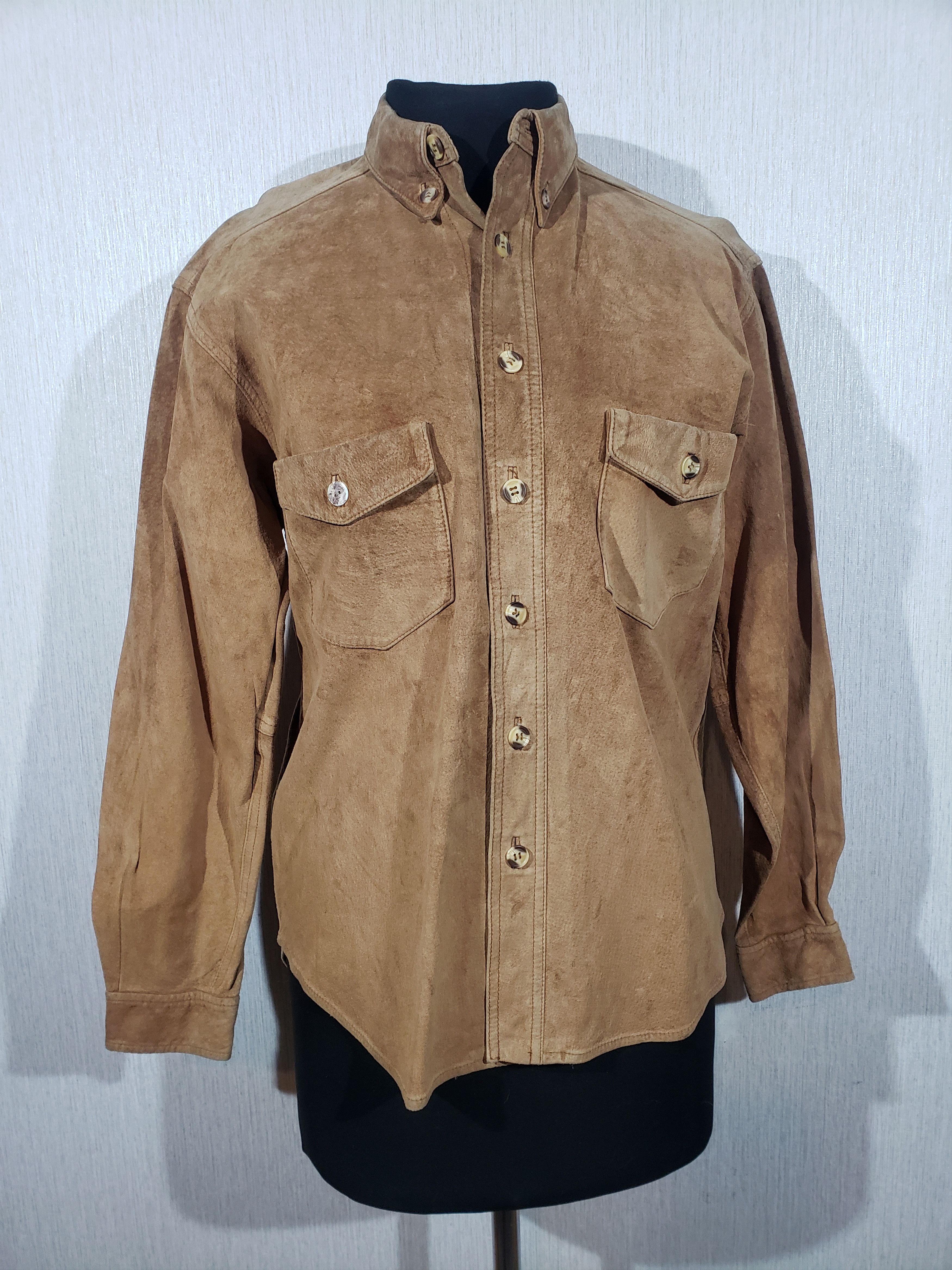 Genuine Leather Brown suede men's shirt. Size US S / EU 44-46 / 1 - 1 Thumbnail