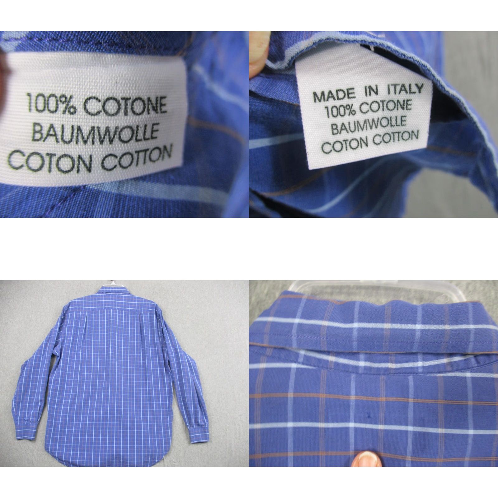 Vintage Island Place des Victoires Shirt Mens 41 Blue Plaid Button Down Made in Italy Size US L / EU 52-54 / 3 - 8 Thumbnail
