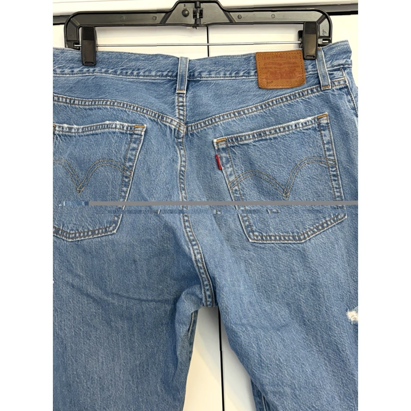 Levi's Levis 501 Jeans Womens Blue Straight Leg Regular Distressed Size 31x26 Denim Cotton Blend Button Closure 5-Pocket Retro Vintage Jeans Size 24" / US 00 / IT 34 - 6 Thumbnail