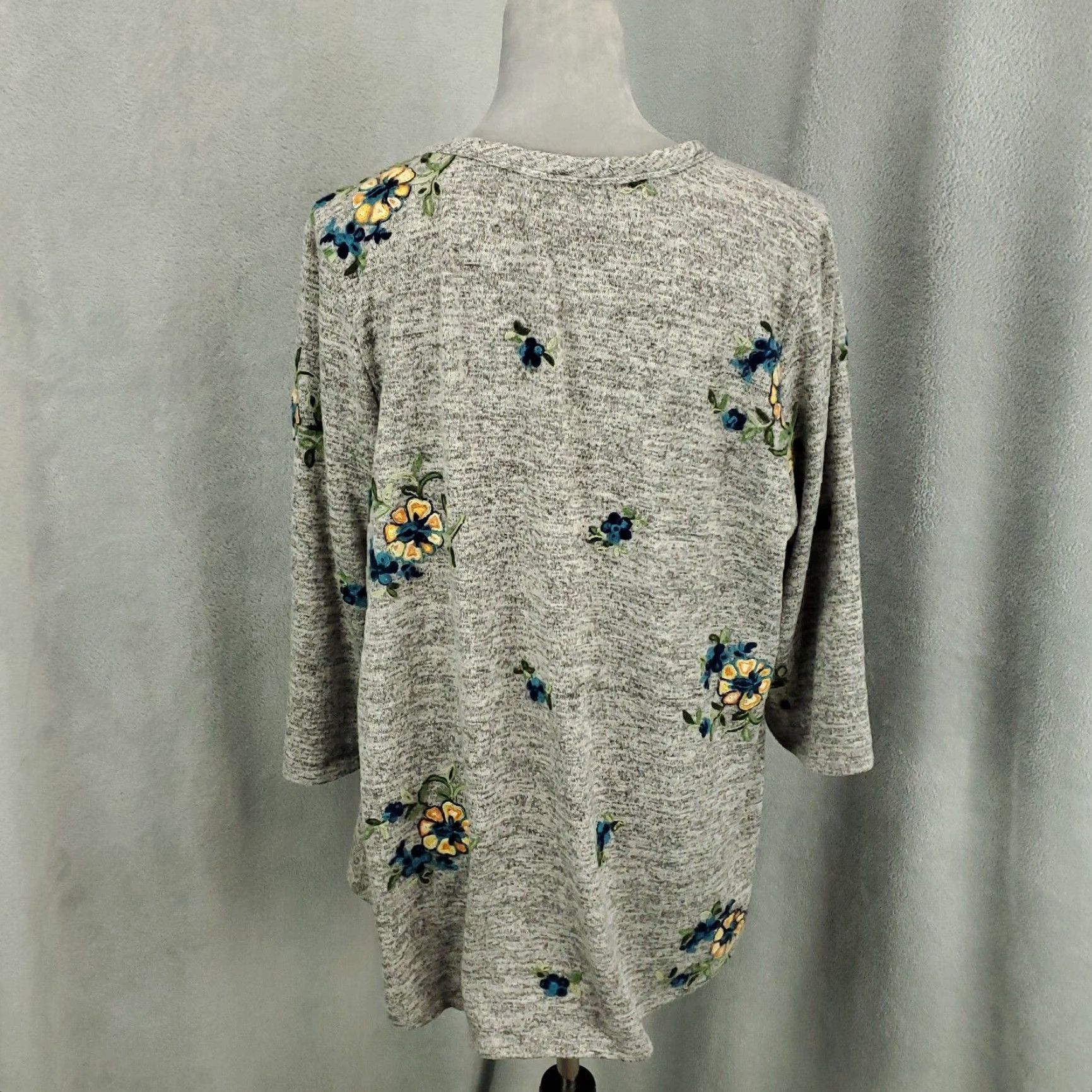 Anthropologie Cardigan 2X Gray Floral Heathered Anthropologie Button Front Tie Womens Size XXL / US 16-18 / IT 52-54 - 3 Thumbnail