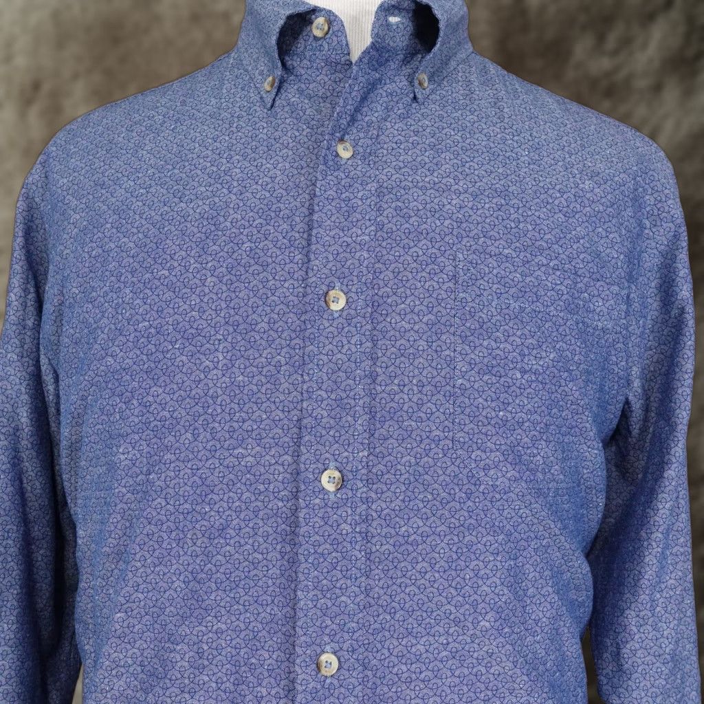 Southern Tide SOUTHERN TIDE Shirt Mens Large Blue Geometric Long Sleeve Button Down Linen Blend Trim Fit Size US L / EU 52-54 / 3 - 1 Thumbnail
