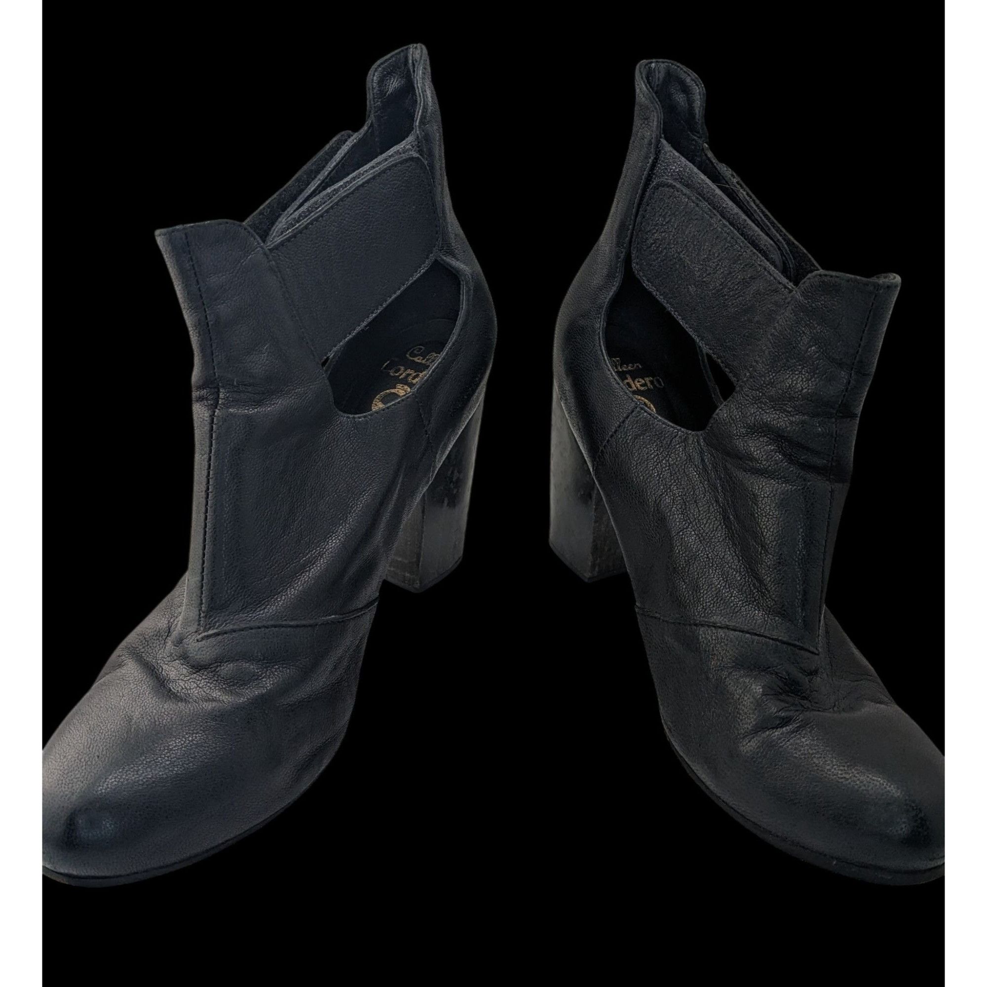 Other Vintage Calleen Cordero Black Cutout Leather Heeled Booties Size US 9 / IT 39 - 8 Thumbnail
