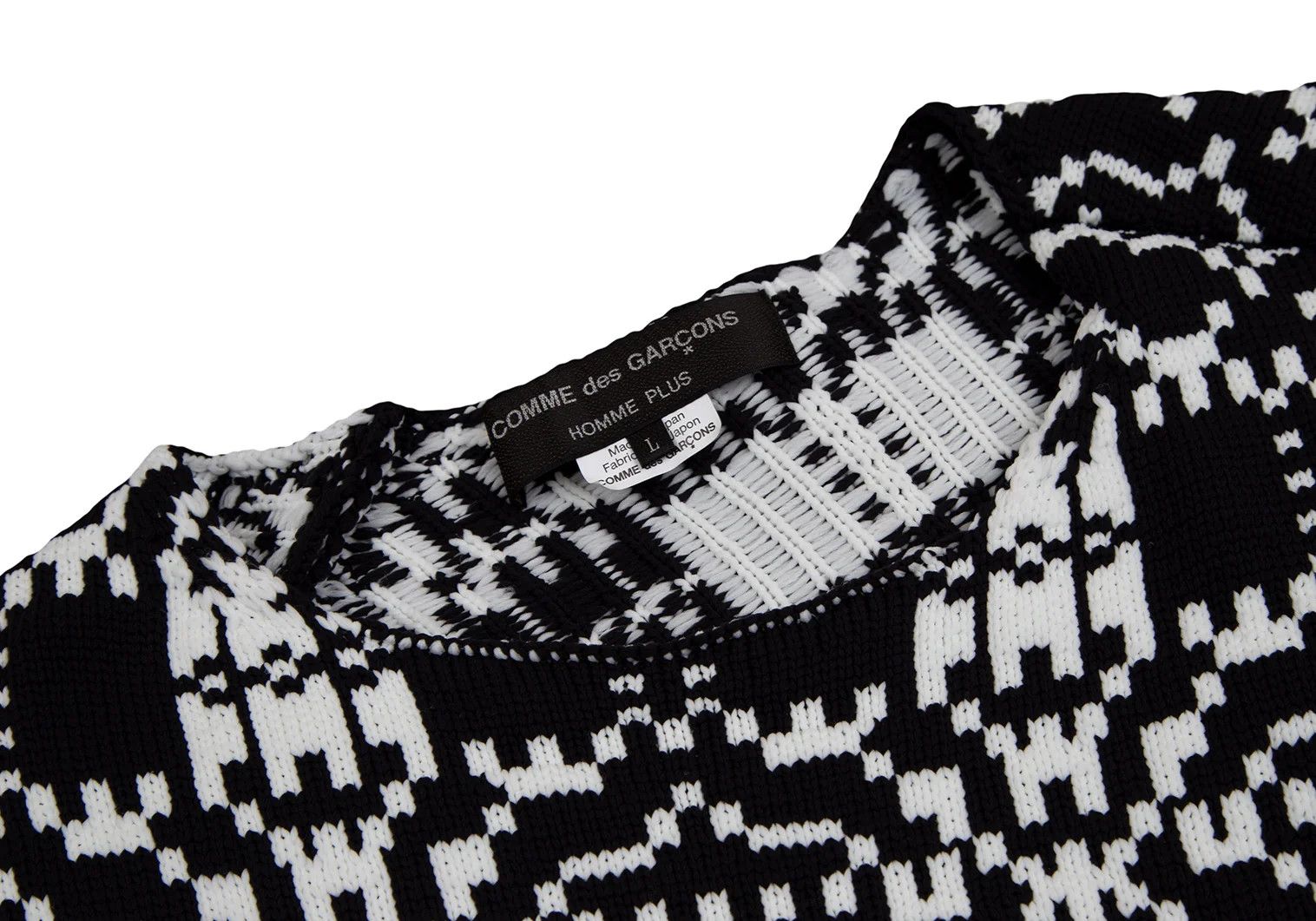 Comme des Garcons Homme Plus Geometric Jacquard Knit in Black and White, Size L Size US L / EU 52-54 / 3 - 3 Thumbnail
