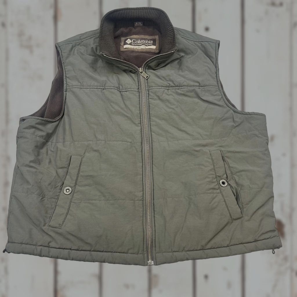 Olive Columbia Mens Hiking Vest XL Olive Full Zip Fleece Lined Outdoors Pockets Insulated Regular Stand-Up Collar Jacket/Coat Style Outdoor, Classic Size US XL / EU 56 / 4 - 1 Thumbnail