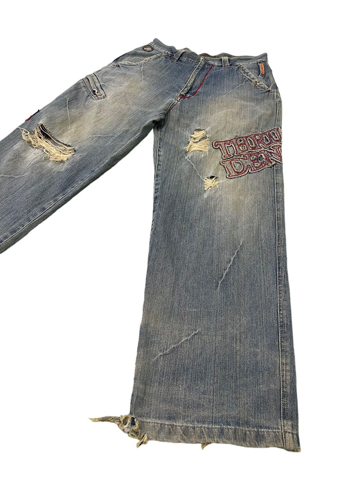 Japanese Brand Baggy Jeans Vtg Thriller Denim Distress Wide Denim 6🟦3 Size US 33 - 3 Thumbnail