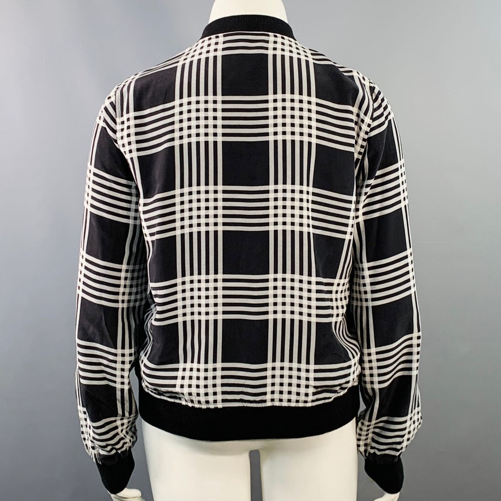 Equipment EQUIPMENT Size L Black White Silk Plaid Zip Up Bomber Jacket Size US L / EU 52-54 / 3 - 4 Thumbnail