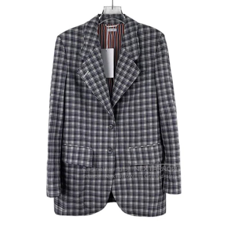 Thom Browne Thom Browne Gray Plaid Wool Lapel Single Breasted Long Sle Size 40L - 1 Thumbnail