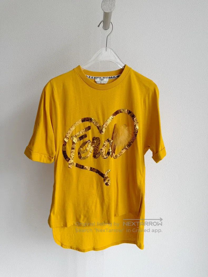 Fendi Fendi Yellow Sequin Logo Fuzzy Short Sleeve Size XXS / US 00 / IT 34 - 1 Thumbnail
