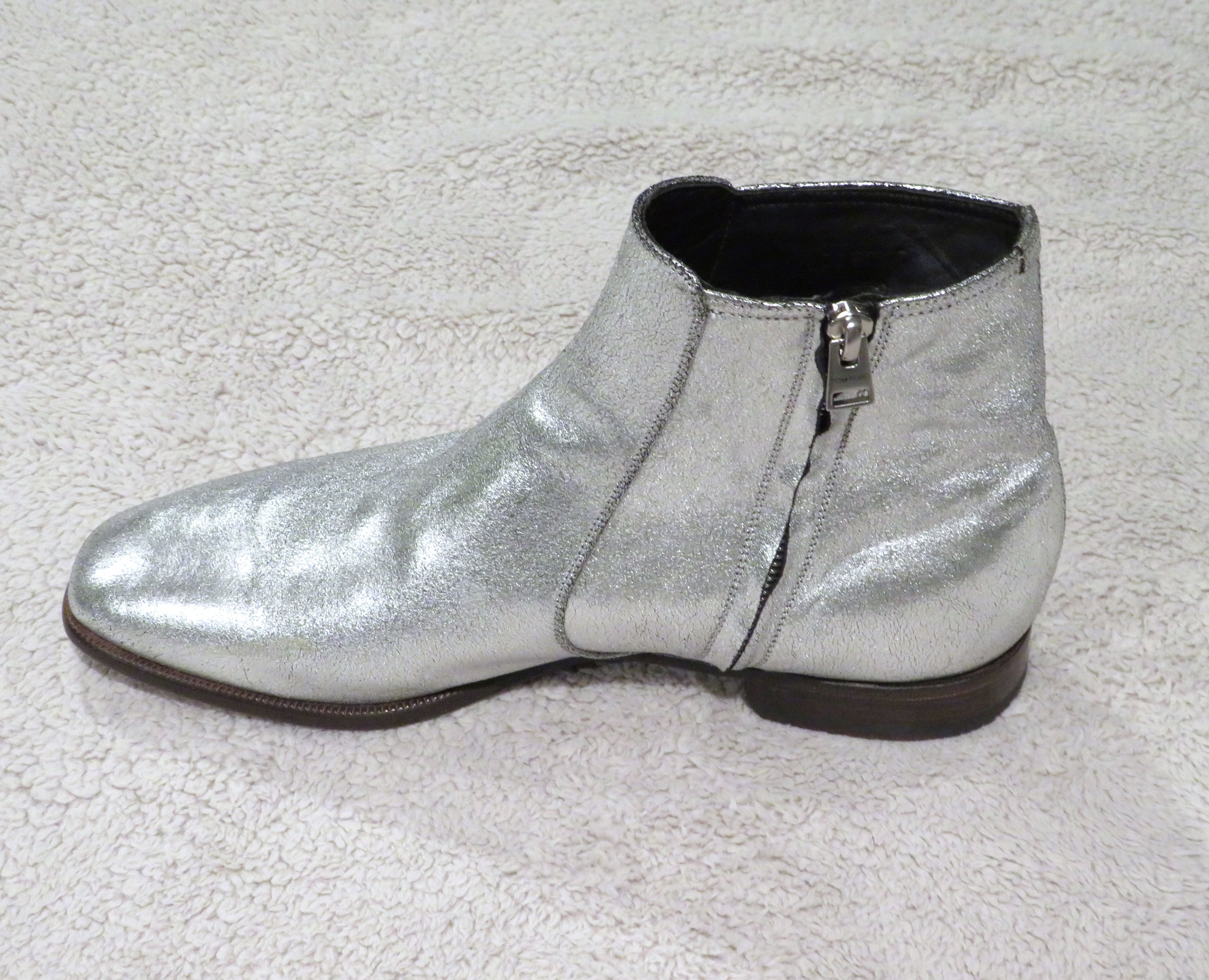 Tom Ford Edgar Silver Metallic Leather Side Zip Ankle Boots 9 T Size US 9 / EU 42 - 3 Thumbnail