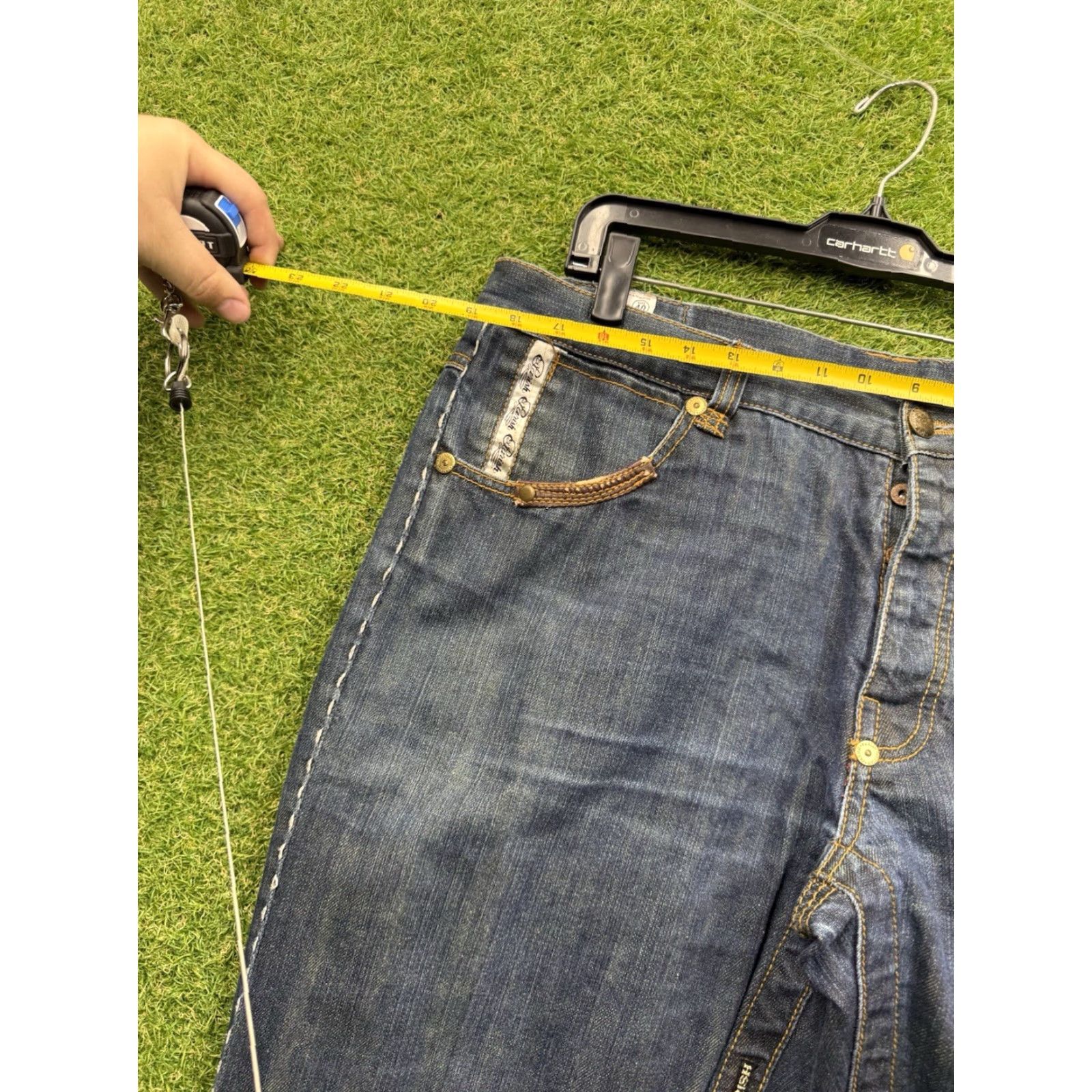Vintage Parish Jeans Mens 40 Baggy Wide-Leg Flap Pockets Grunge Dark Wash Denim y2k Jeans Size US 40 / EU 56 - 6 Thumbnail