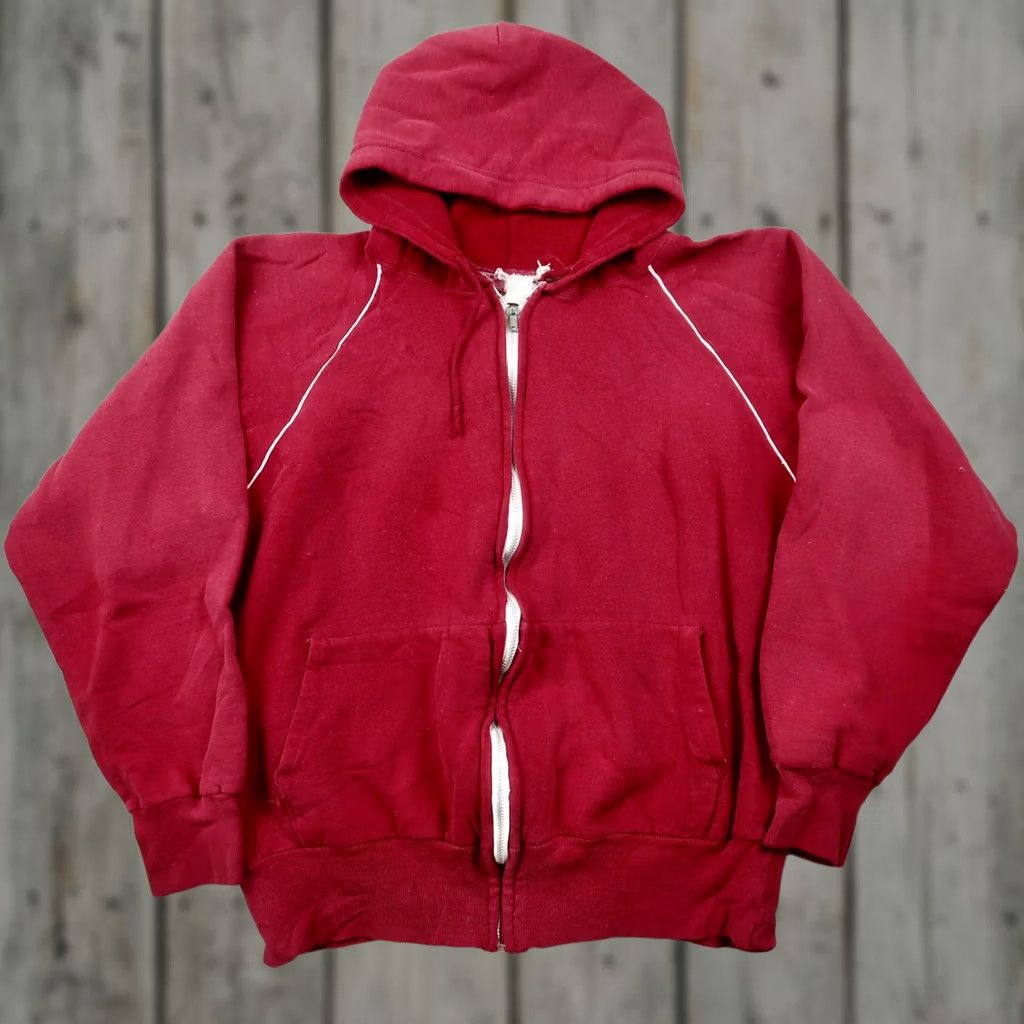 Vintage VINTAGE 80s Burgundy Blank Full Zip Hoodie Mens L Large Sweatshirt Size US L / EU 52-54 / 3 - 1 Thumbnail