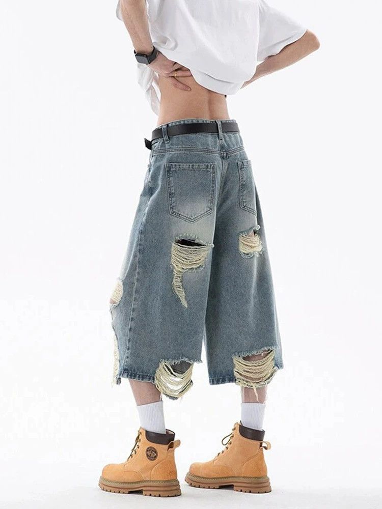 Vintage Retro men's high waist ripped denim shorts Size US 32 / EU 48 - 3 Thumbnail