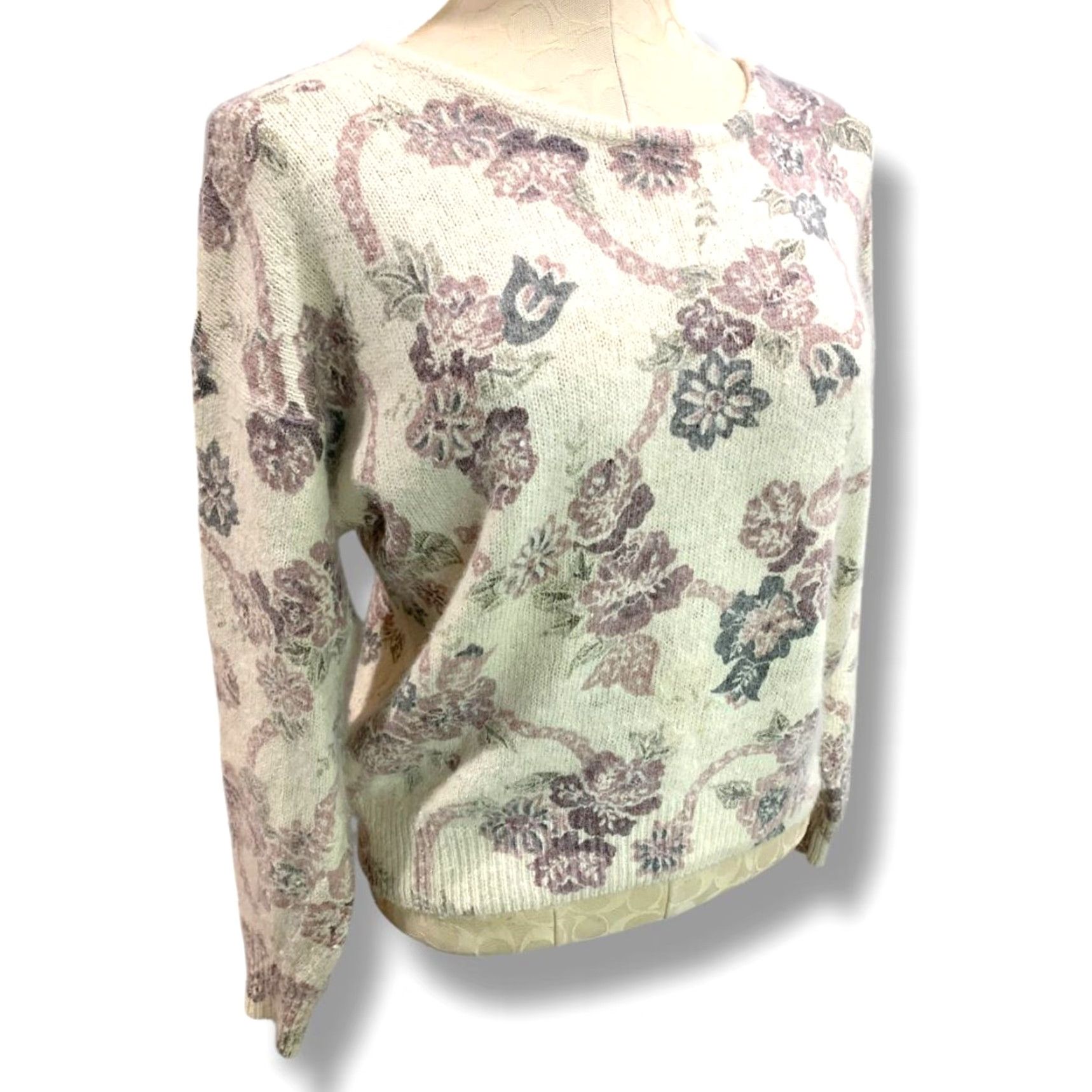 VINTAGE Rachel Max Womens Silk Angora Blend Floral Sweater Shirt