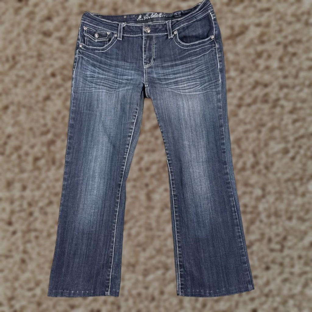 Vintage LA Idol Jeans Women Bootcut Denim 33x26 Blue 13 Medium Wash Cotton Blend Embroidered 5-Pocket Stretch Regular Zip Closure Vintage? No Size 34" / US 12 / IT 48 - 1 Thumbnail
