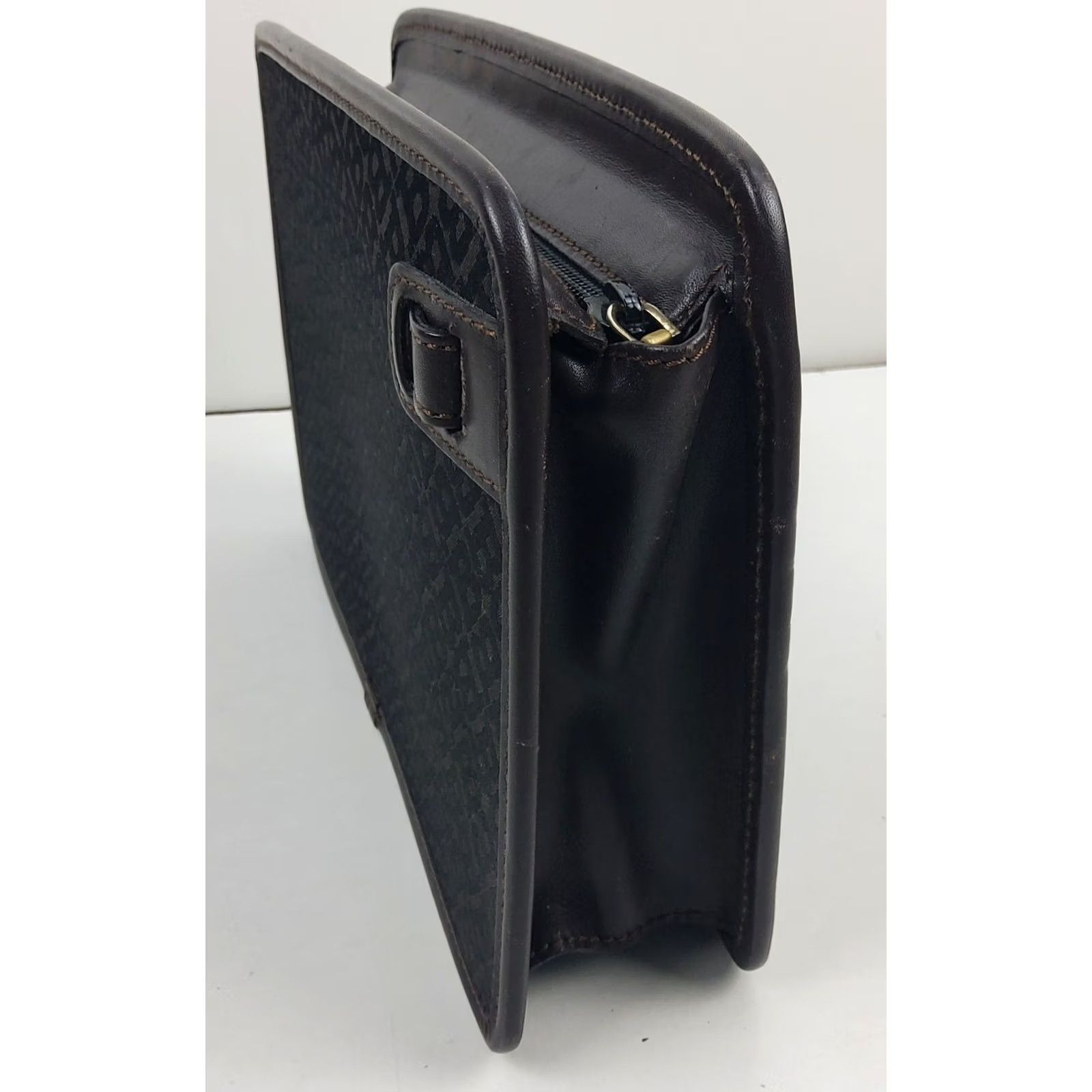 Bally BALLY Signature Leather Trim Clutch Zipper Bag Retractable Wrist Strap Unisex Bag Brown Zipper Clutch Size ONE SIZE - 4 Thumbnail