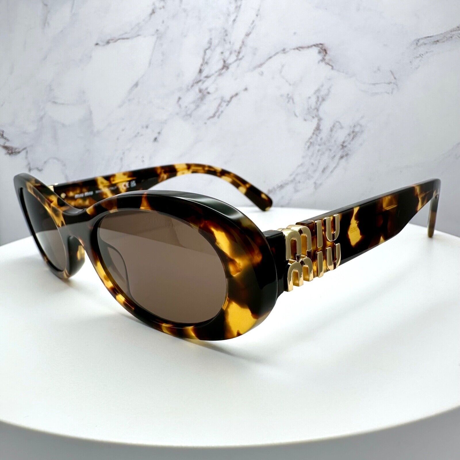 Miu Miu NEW MIU MIU Sunglasses Brown Oval Gold Size ONE SIZE - 20 Thumbnail